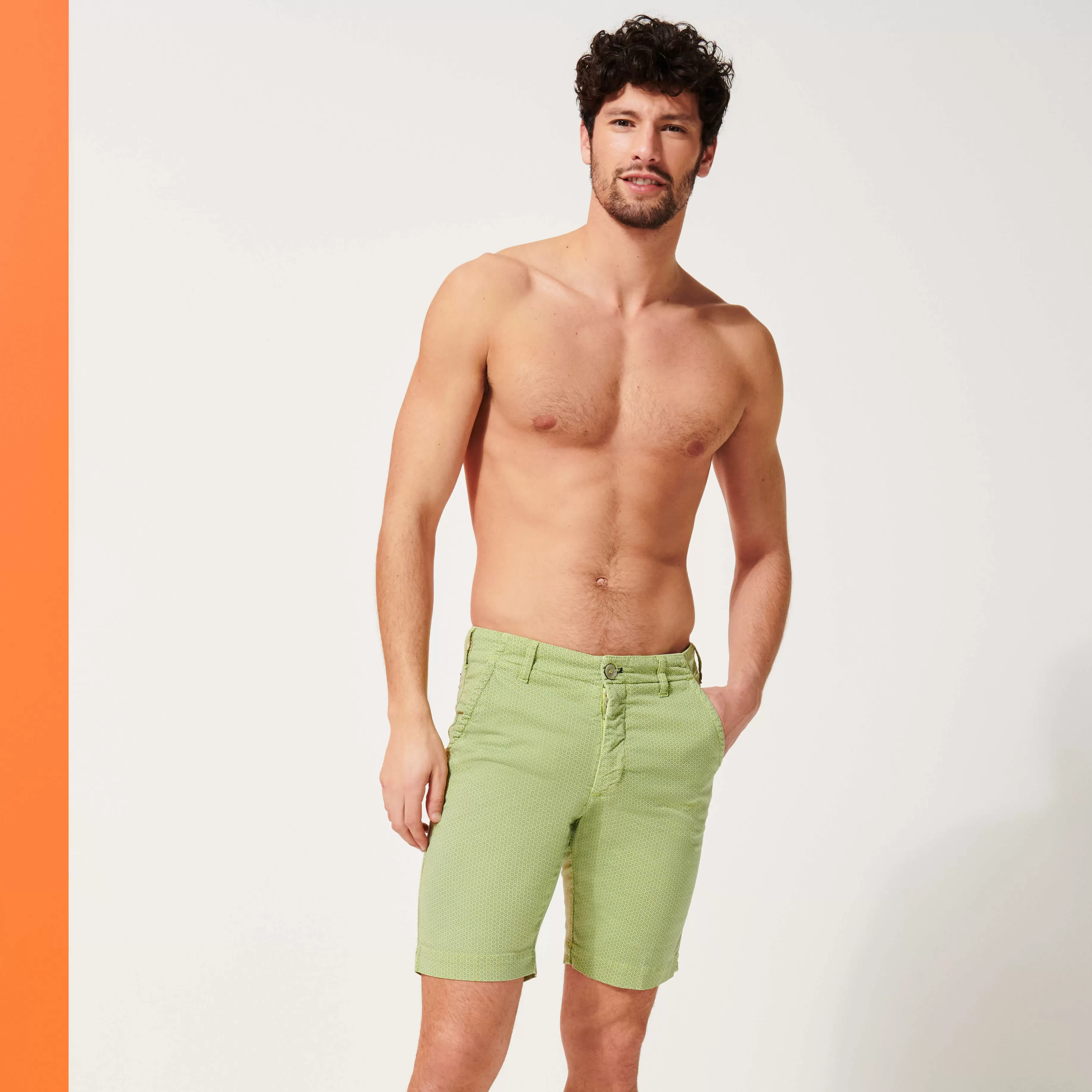 Flash Sale Vilebrequin Bermuda En Coton Homme Imprime Micro Flower Citronnelle/Vert