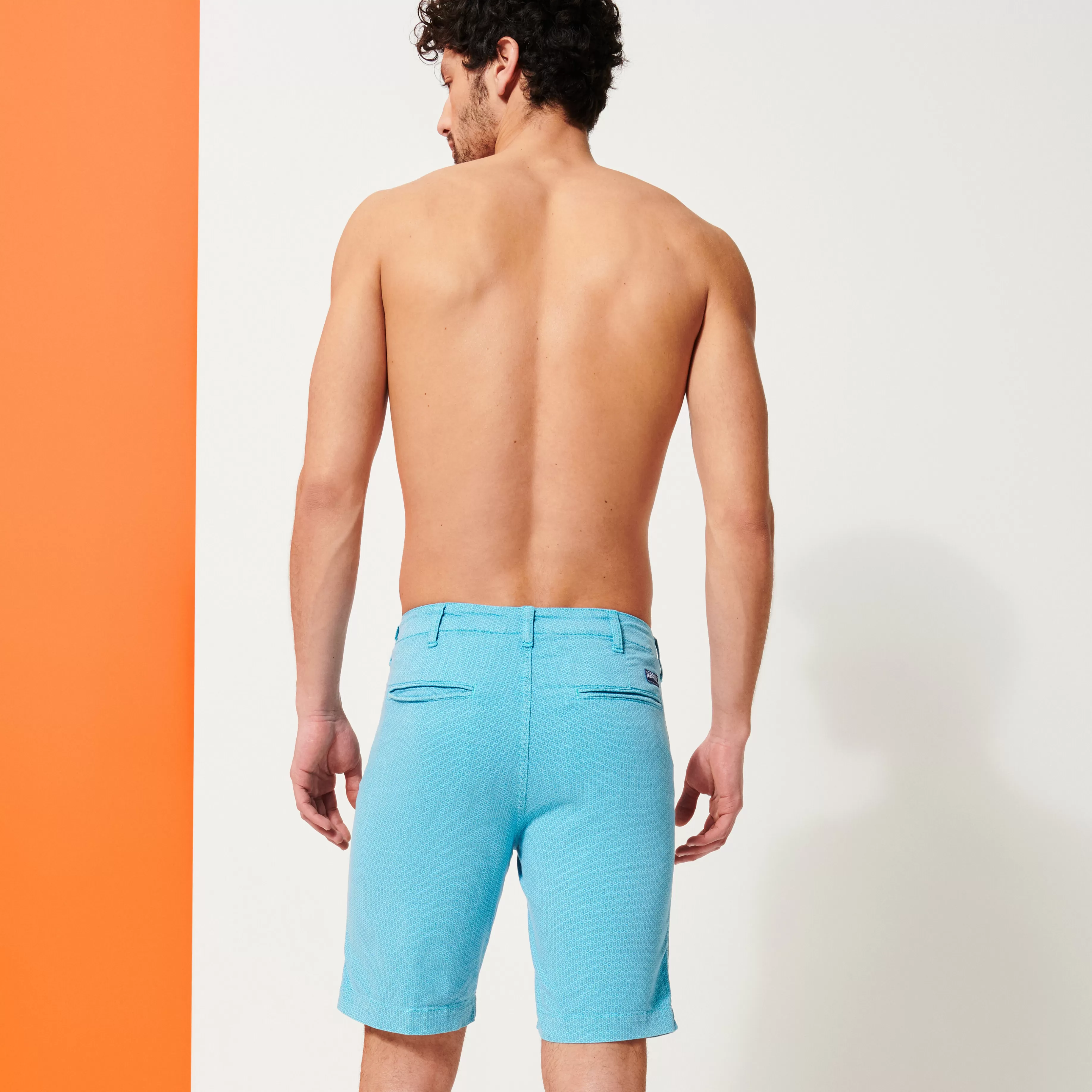 Outlet Vilebrequin Bermuda En Coton Homme Imprime Micro Flower Lagon/Bleu