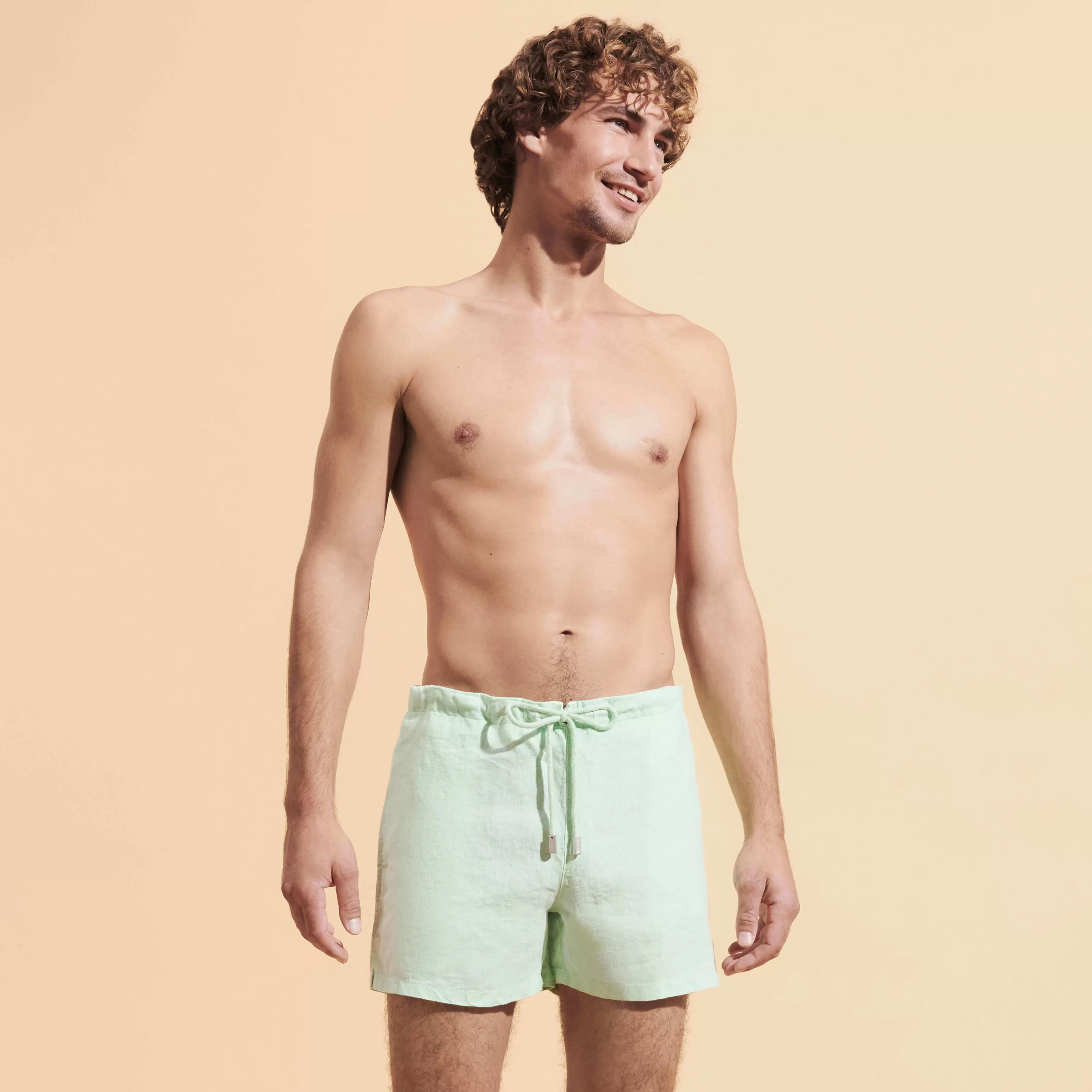 Outlet Vilebrequin Bermuda En Lin Homme Mineral Dye Vert D'Eau/Vert