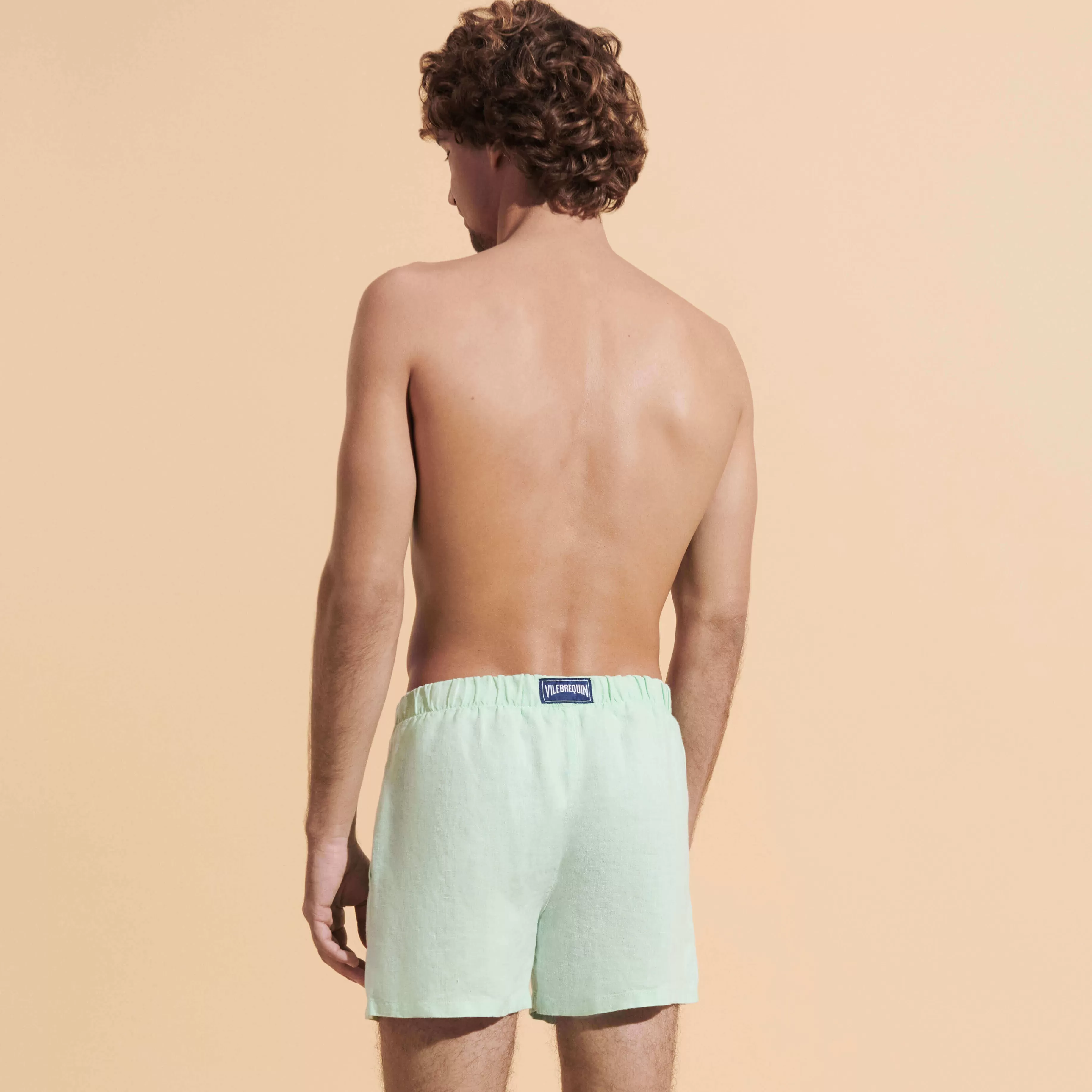 Outlet Vilebrequin Bermuda En Lin Homme Mineral Dye Vert D'Eau/Vert