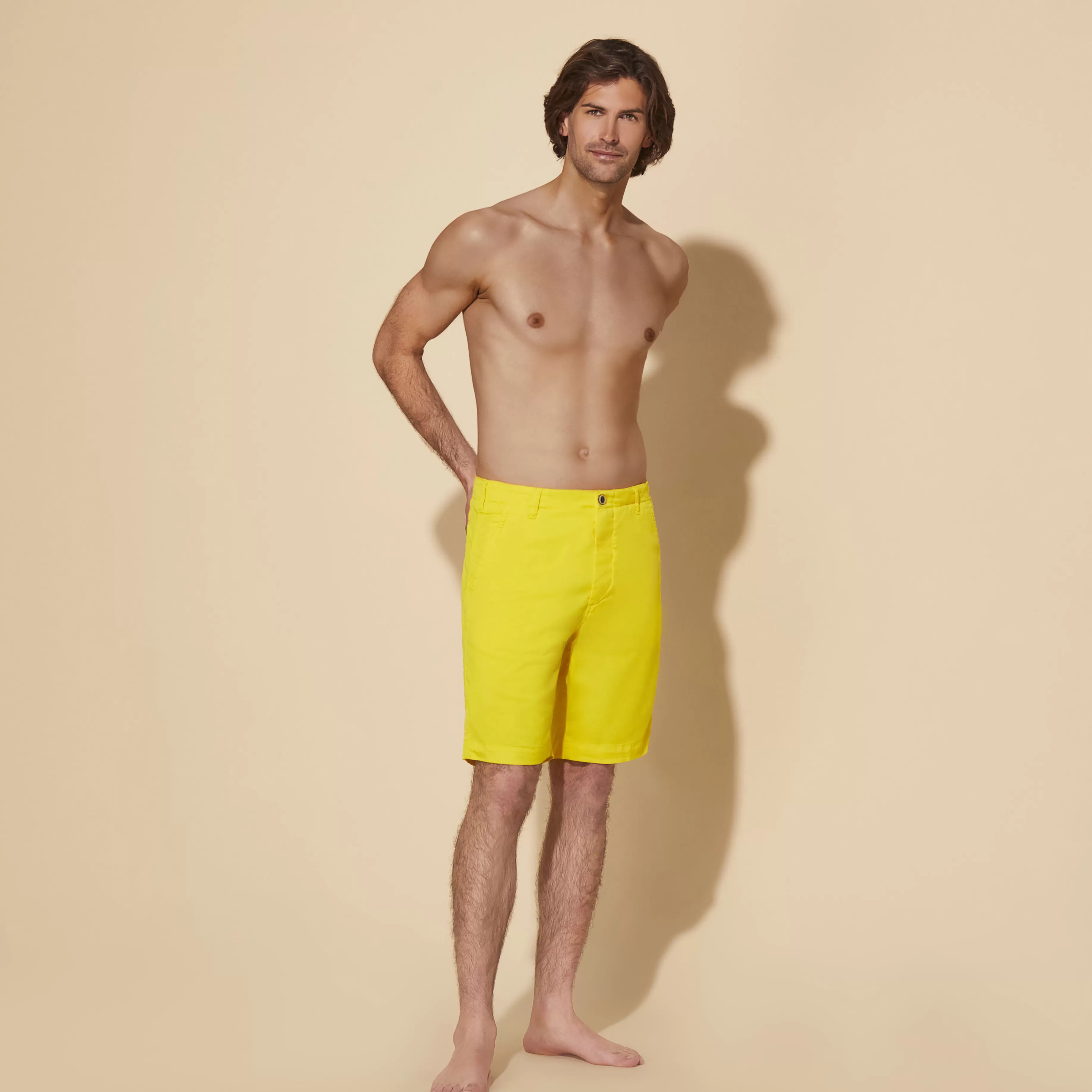 Fashion Vilebrequin Bermuda Shorts En Tencel Homme Uni Soleil/Jaune