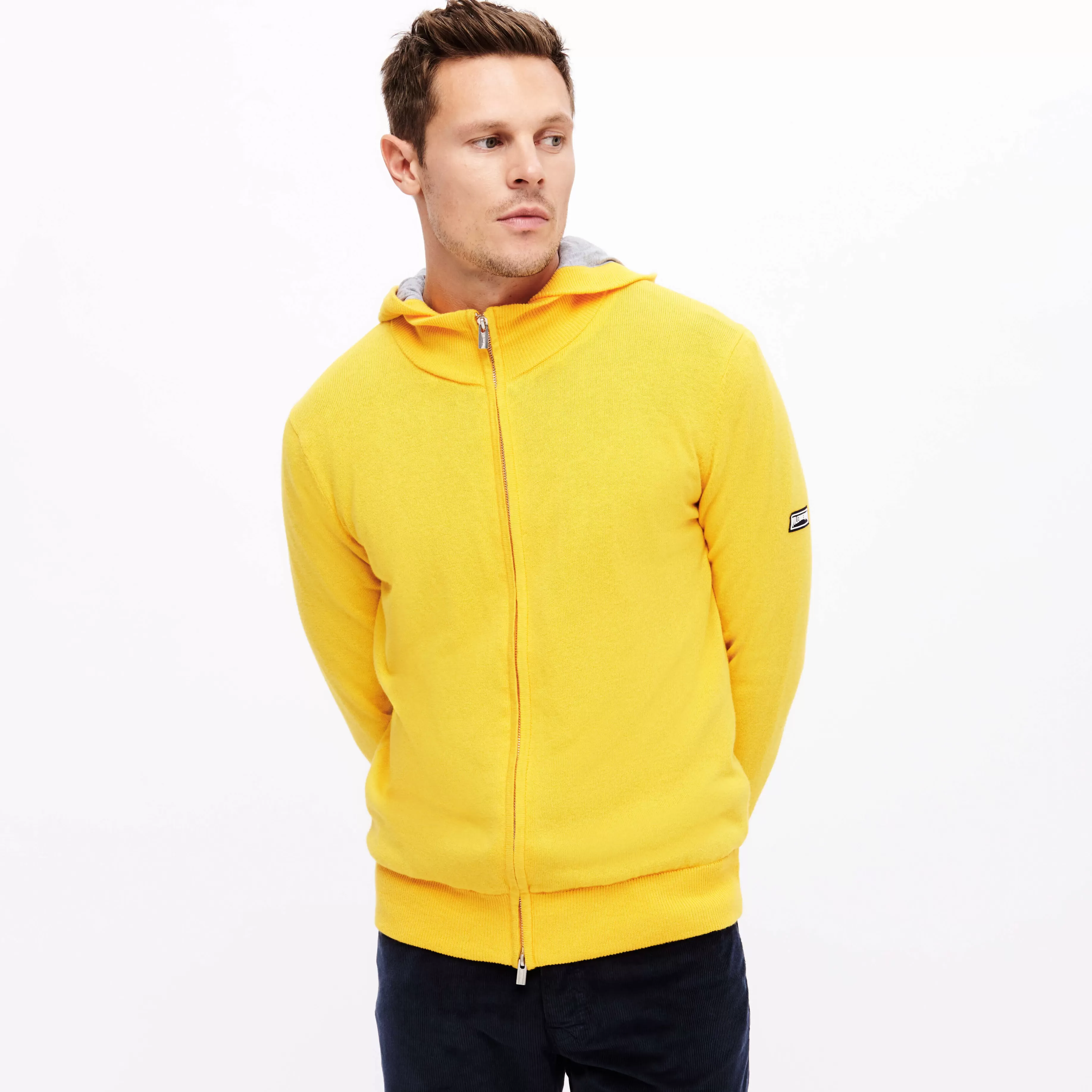 Shop Vilebrequin Cardigan En Coton Et Cachemire Homme A Fermeture Zippee Bouton D'Or/Jaune