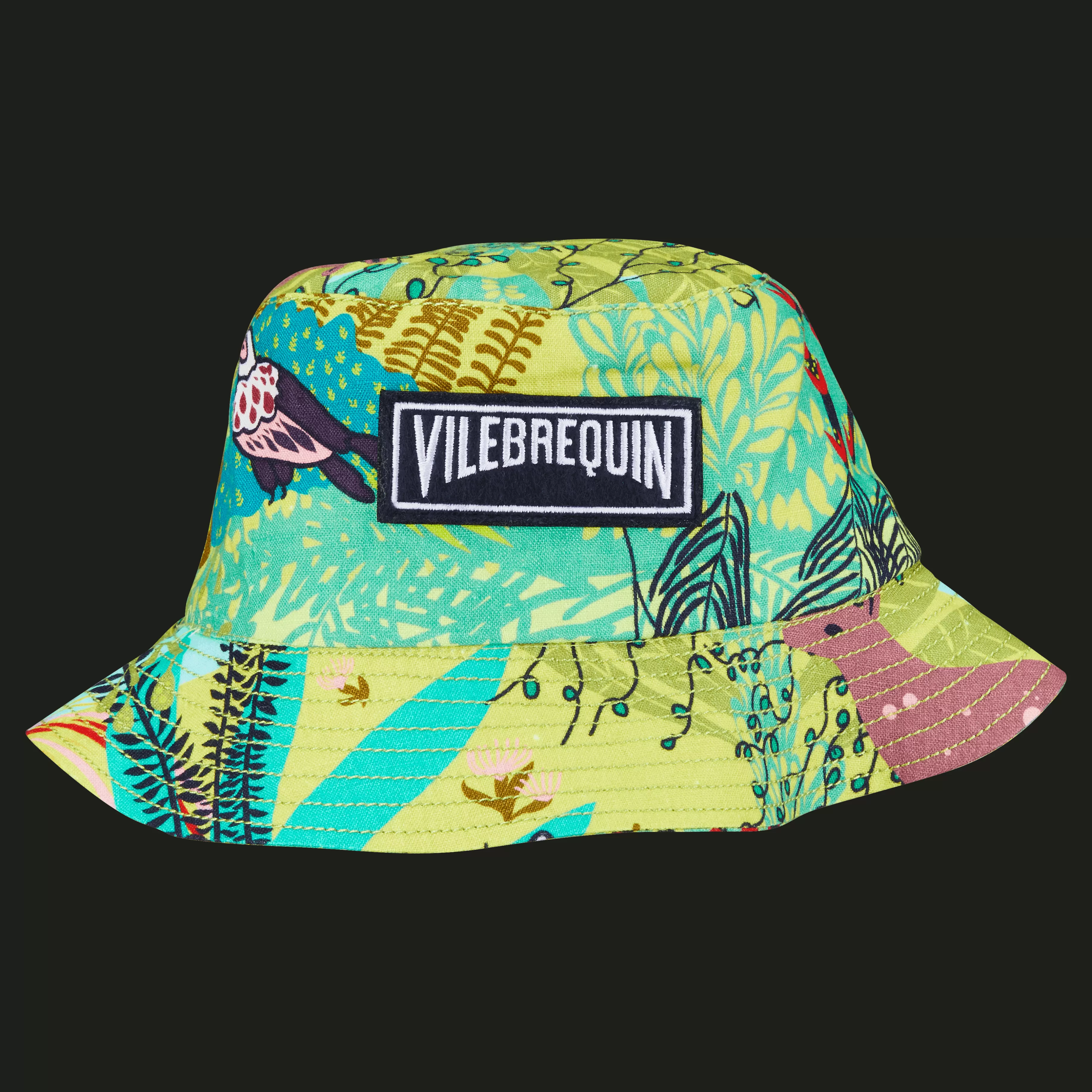 New Vilebrequin Chapeau En Lin Imprime Unisexe Jungle Rousseau Gingembre/Vert