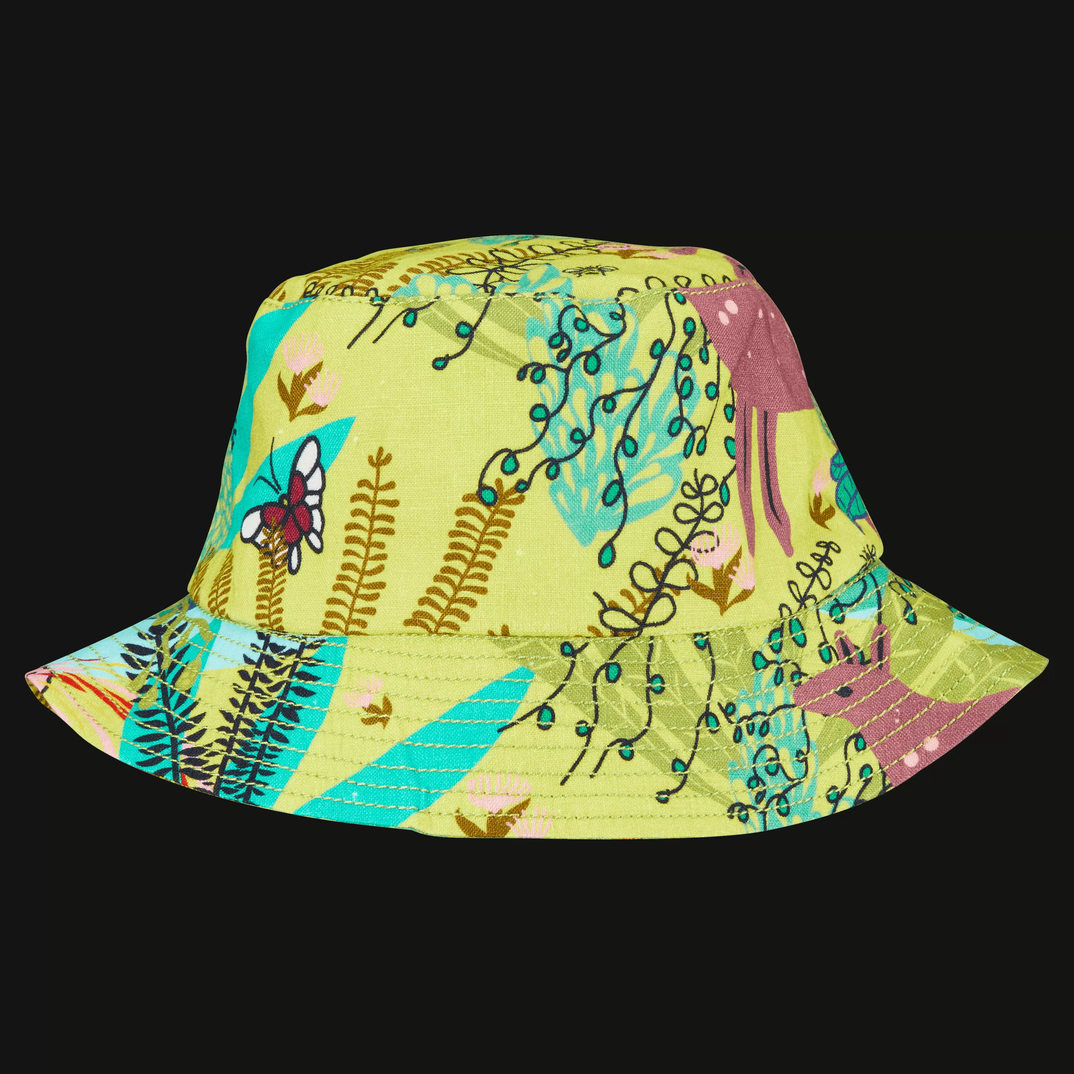 New Vilebrequin Chapeau En Lin Imprime Unisexe Jungle Rousseau Gingembre/Vert