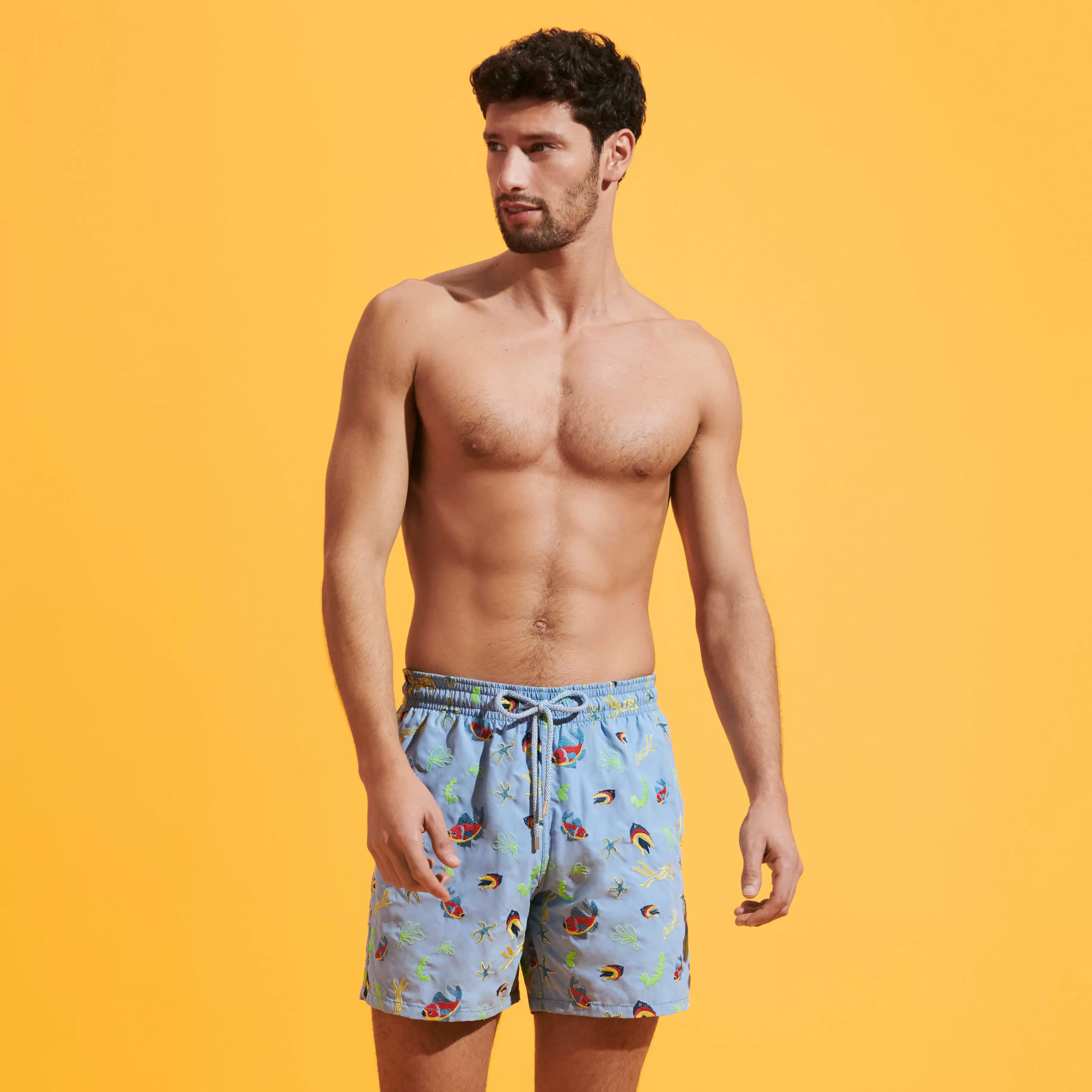 Sale Vilebrequin Maillot De Bain Brodé Homme Naive Fish - Edition Limitee Divin/Bleu