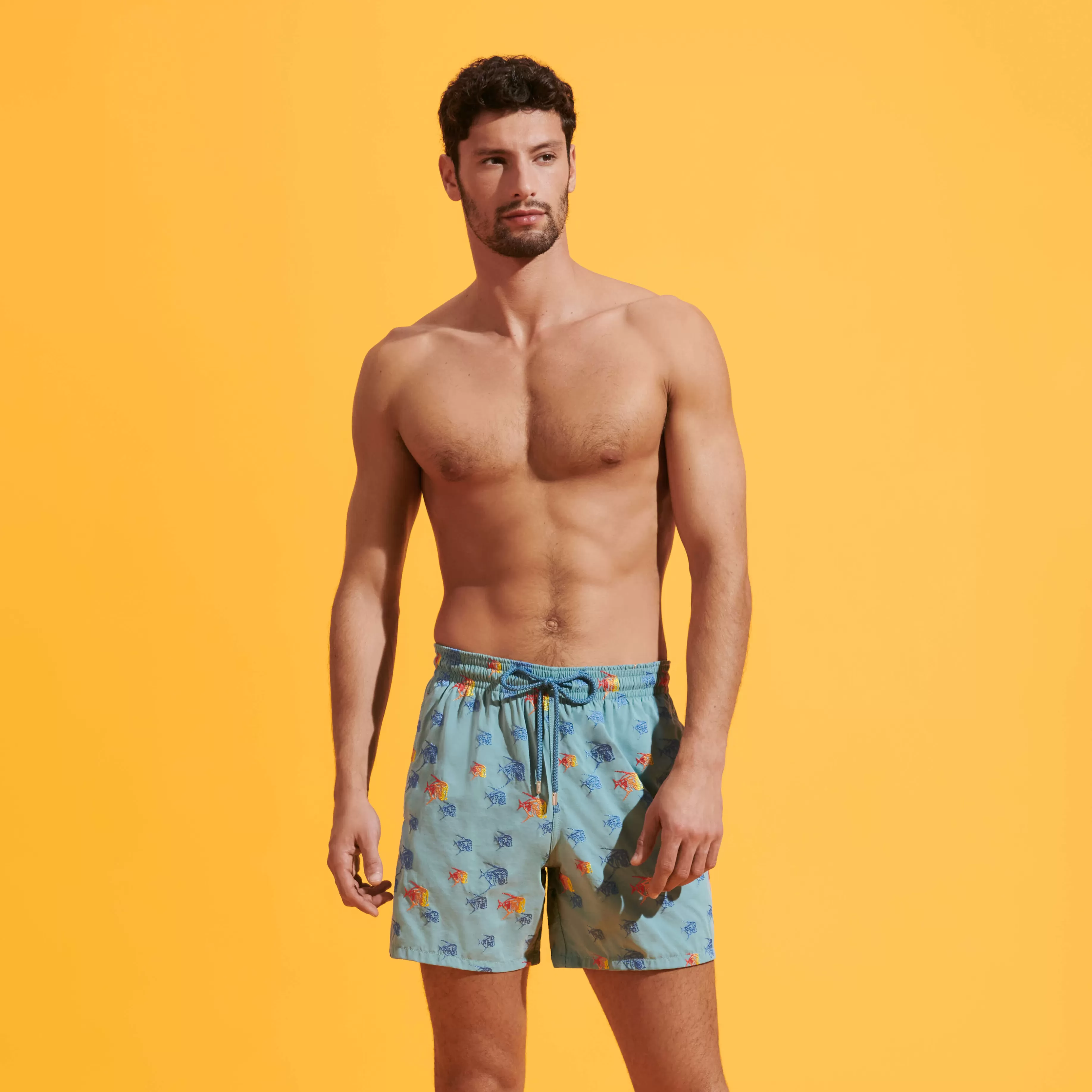 Best Sale Vilebrequin Maillot De Bain Brodé Homme Piranhas - Edition Limitee Ecume/Bleu