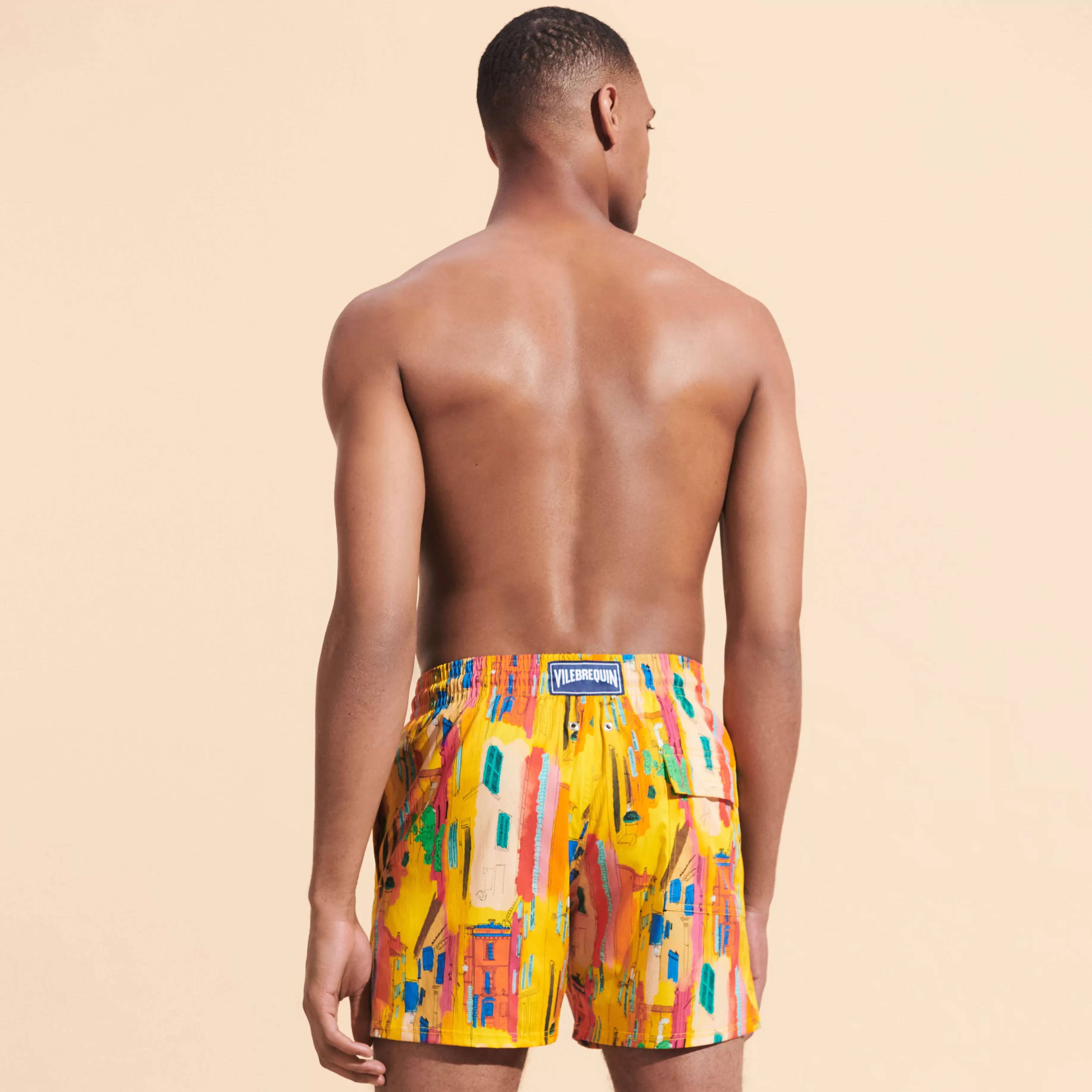 Shop Vilebrequin Maillot De Bain Court Stretch Homme Sunny Streets Soleil/Jaune