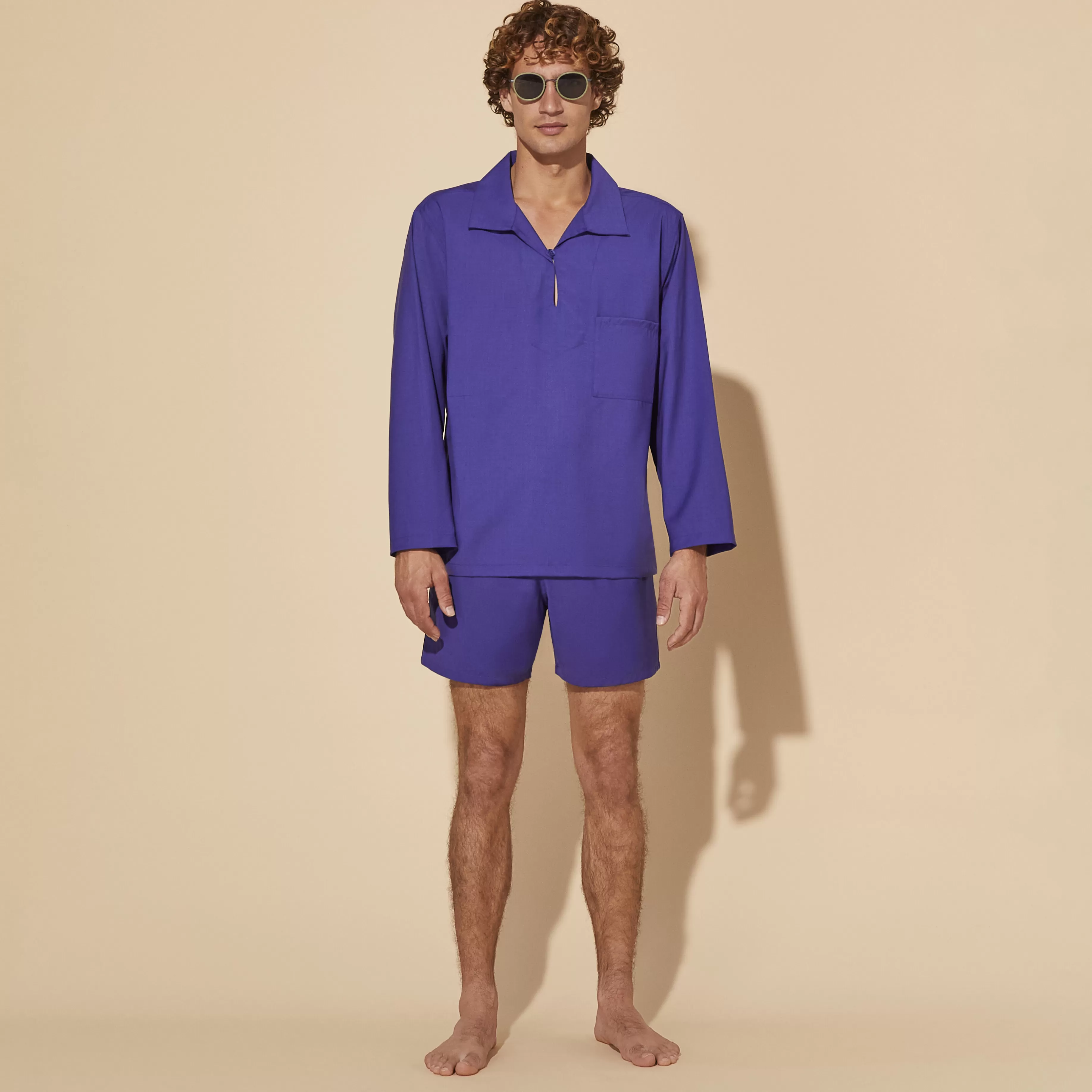 Hot Vilebrequin Maillot De Bain En Laine Vierge Homme Super 120 Purple Blue/Bleu