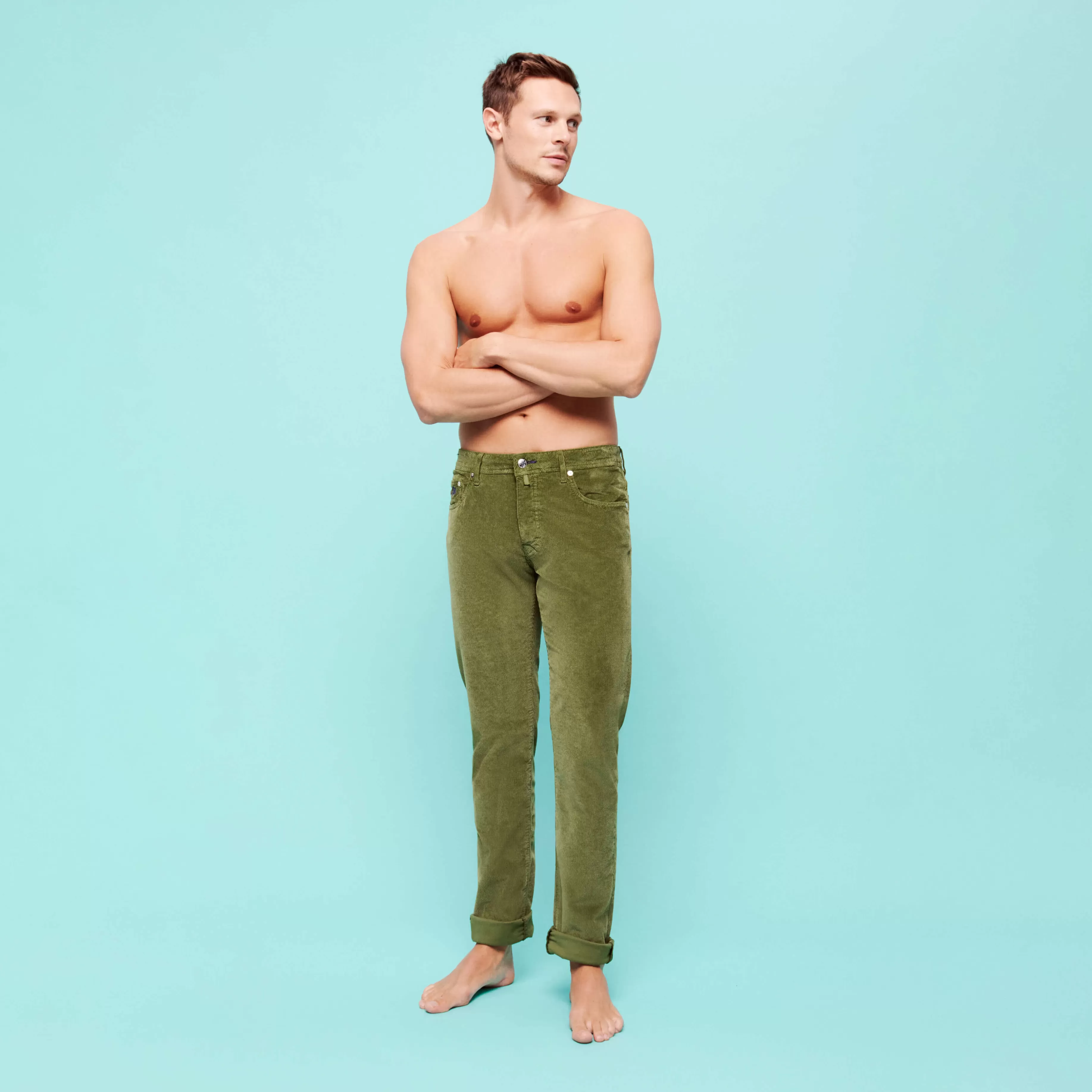 Cheap Vilebrequin Pantalon 5 Poches Velours Homme Coupe Regular Olive/Vert