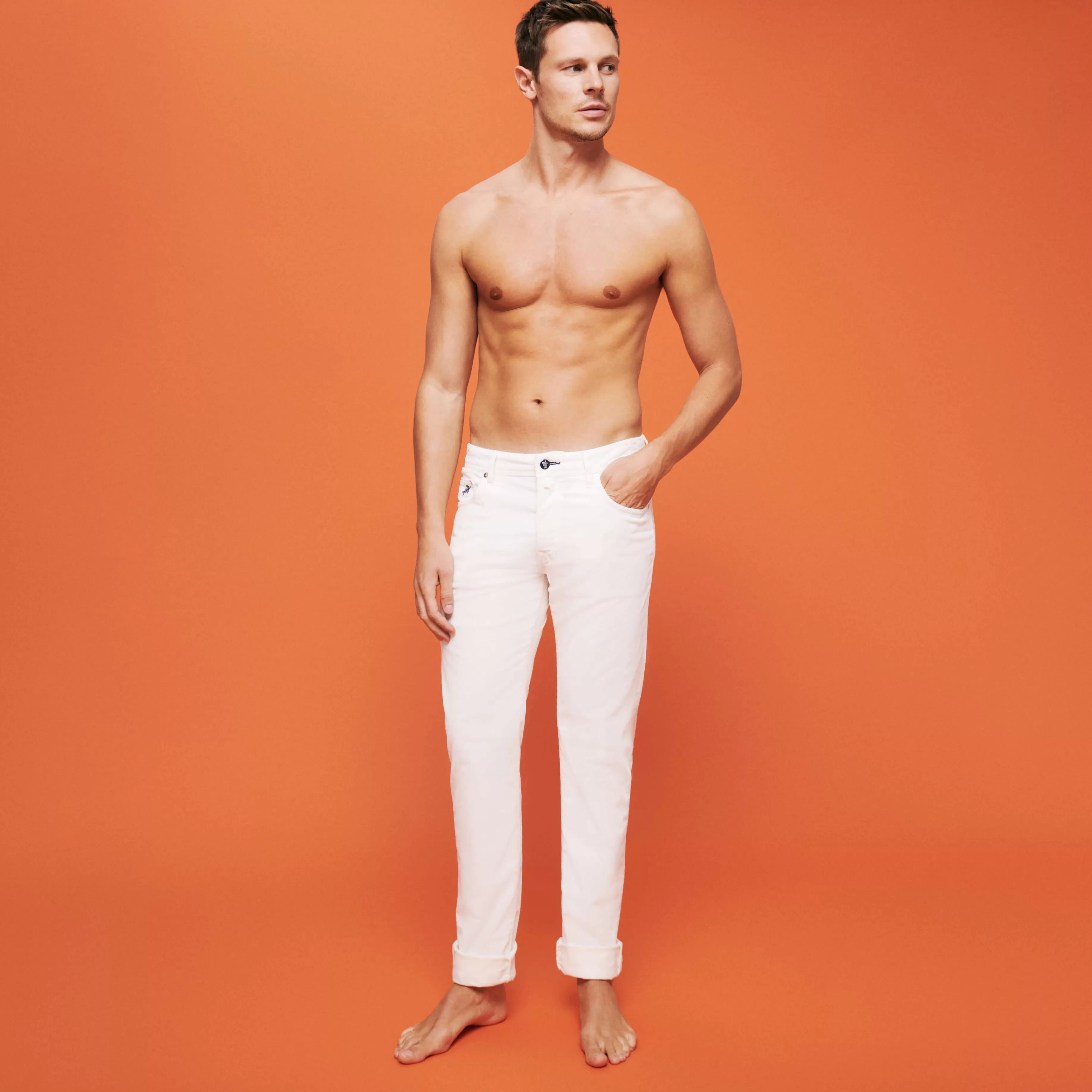 Best Vilebrequin Pantalon 5 Poches Velours Homme Coupe Regular Off White/Blanc