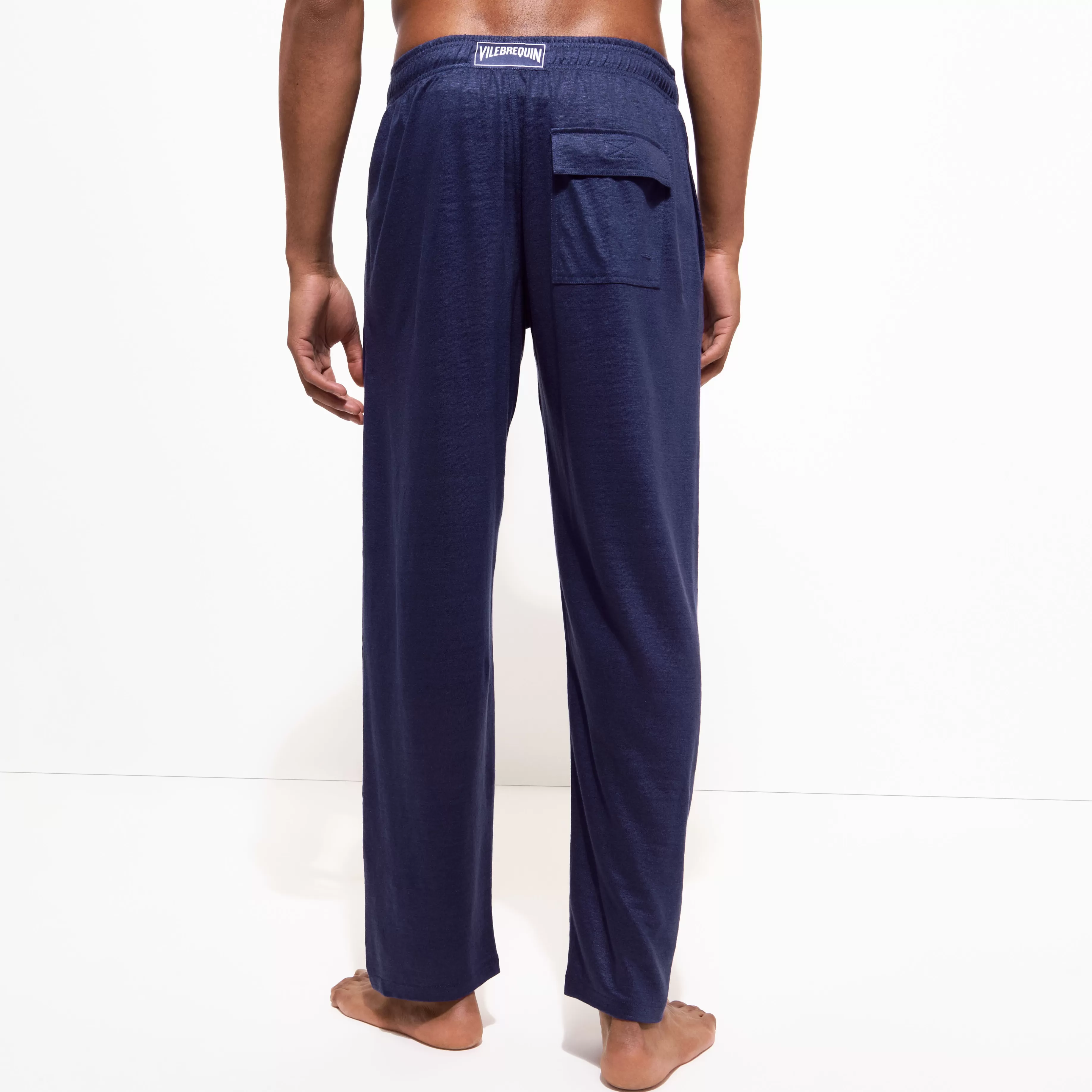 Hot Vilebrequin Pantalon En Jersey De Lin Unisexe Uni Bleu Marine/Bleu