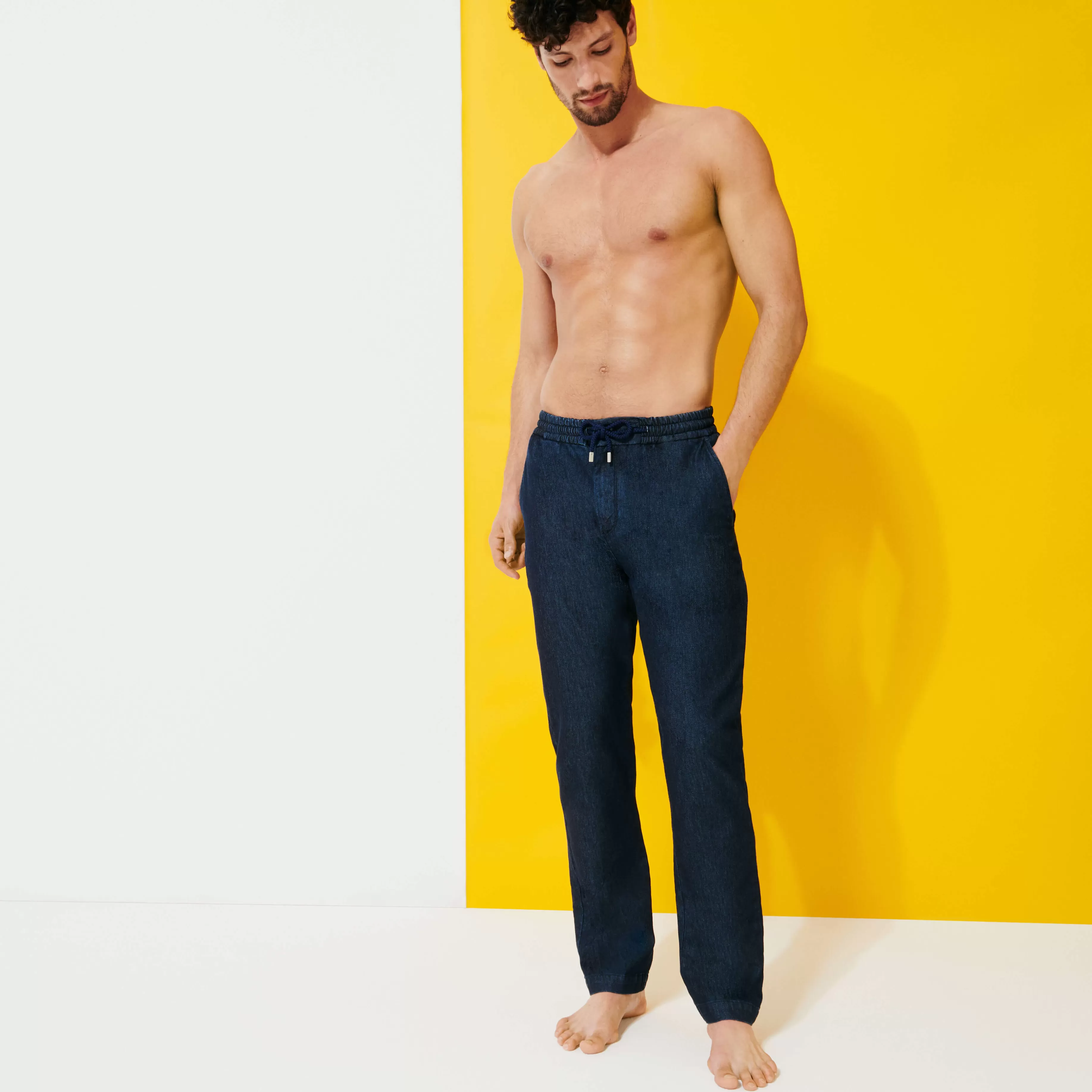 Flash Sale Vilebrequin Pantalon En Laine Effet Denim Dark Denim W1/Bleu