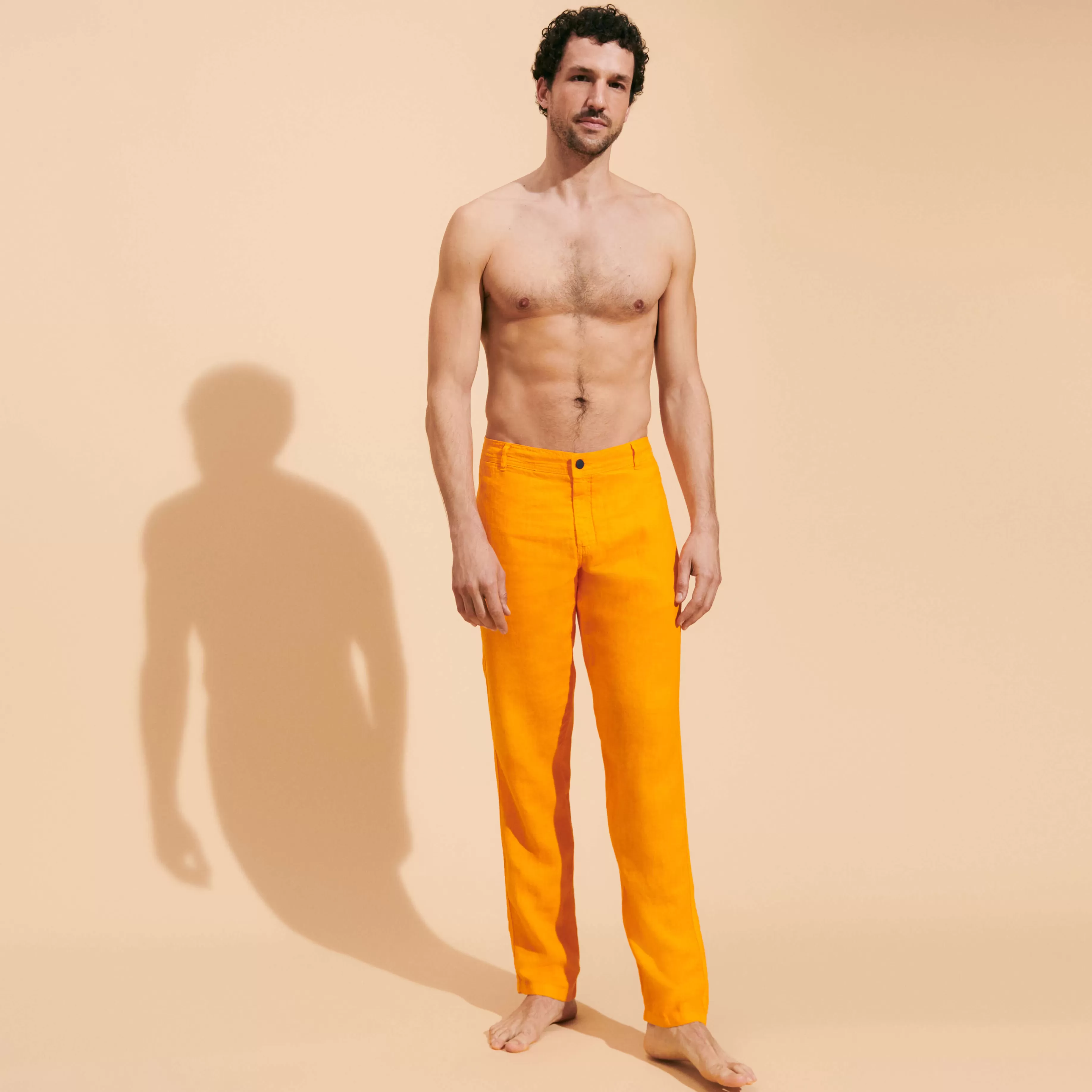 Best Vilebrequin Pantalon En Lin Homme Uni Carotte/Orange