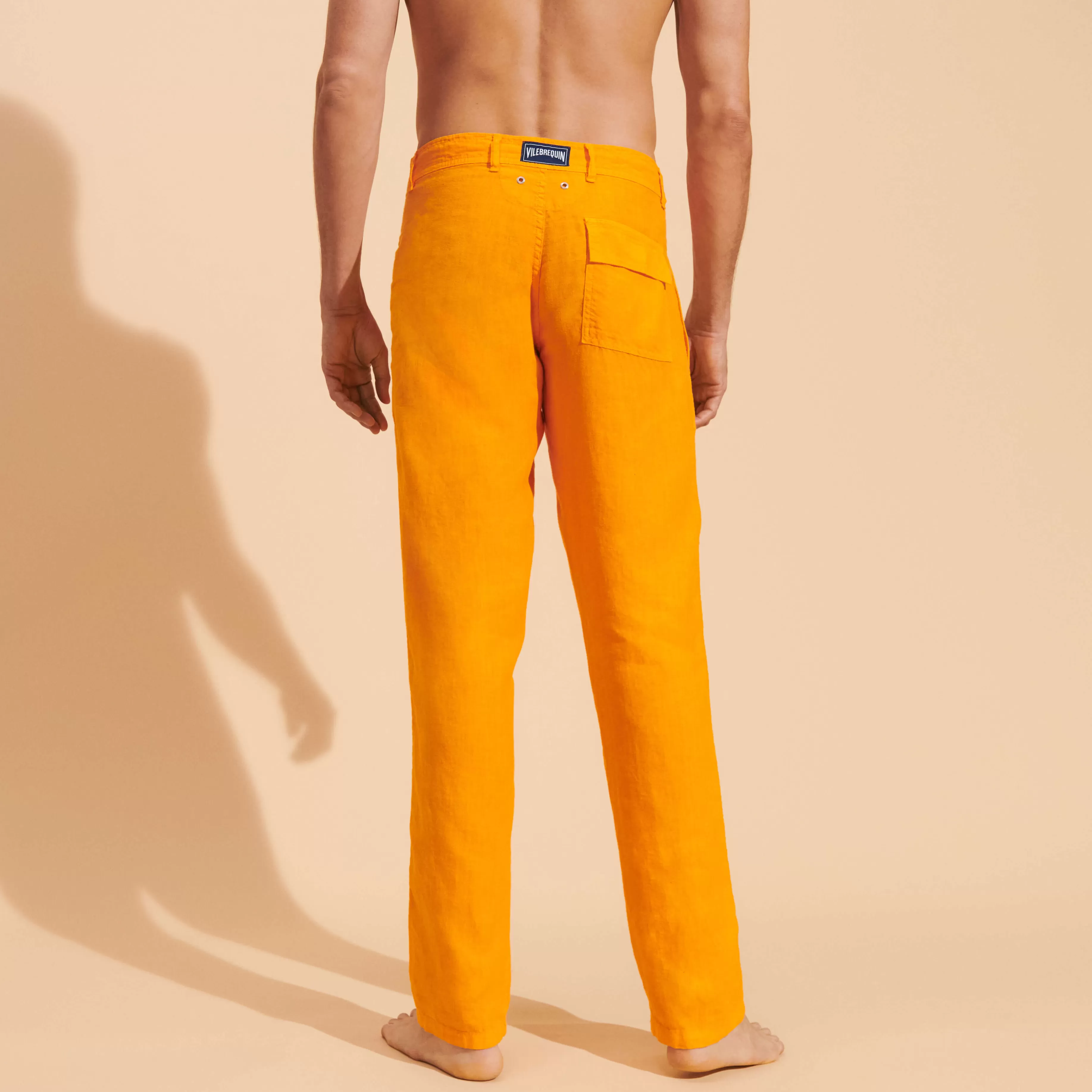 Best Vilebrequin Pantalon En Lin Homme Uni Carotte/Orange