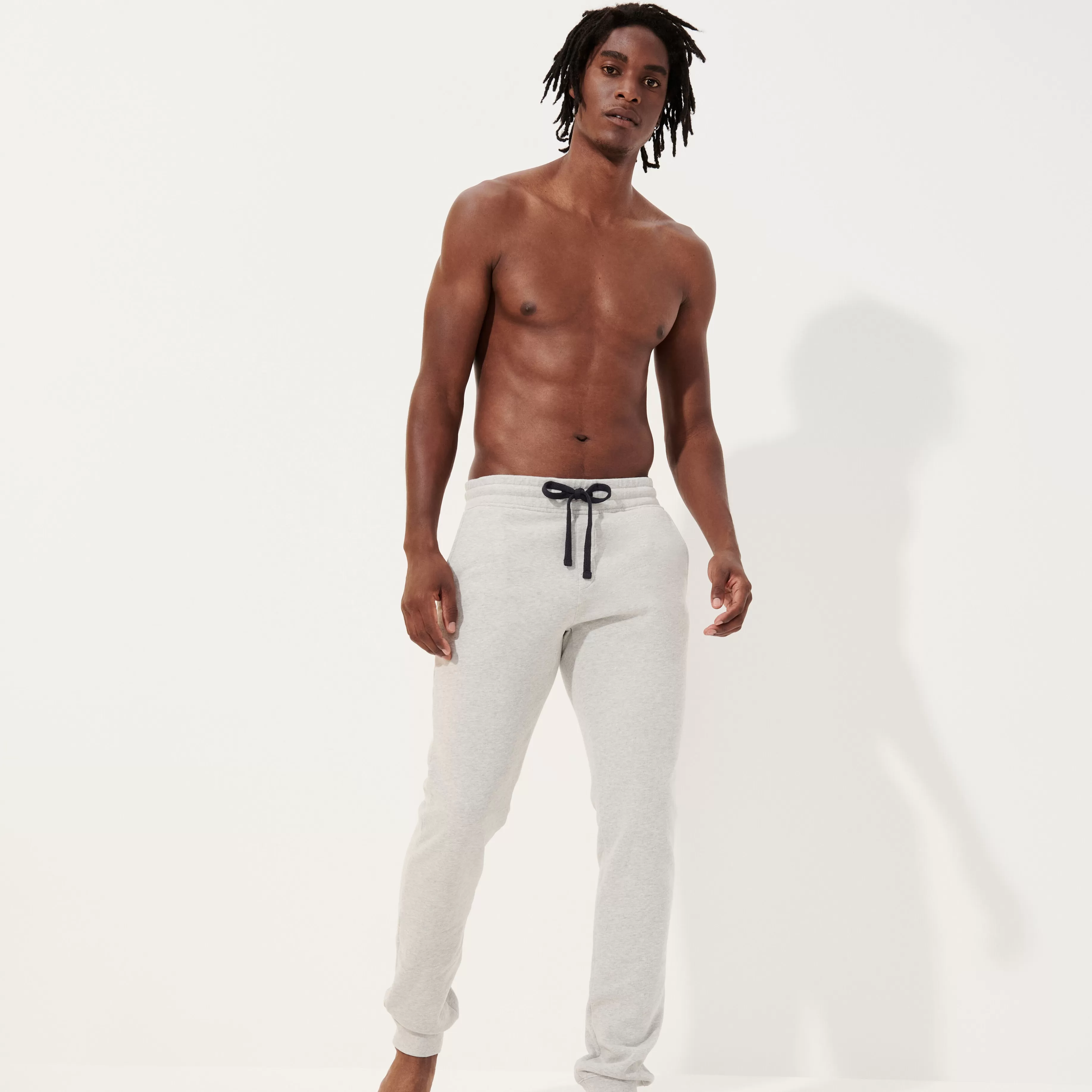 Store Vilebrequin Pantalon Jogging En Coton Homme Uni Gris Chine Clair/Gris