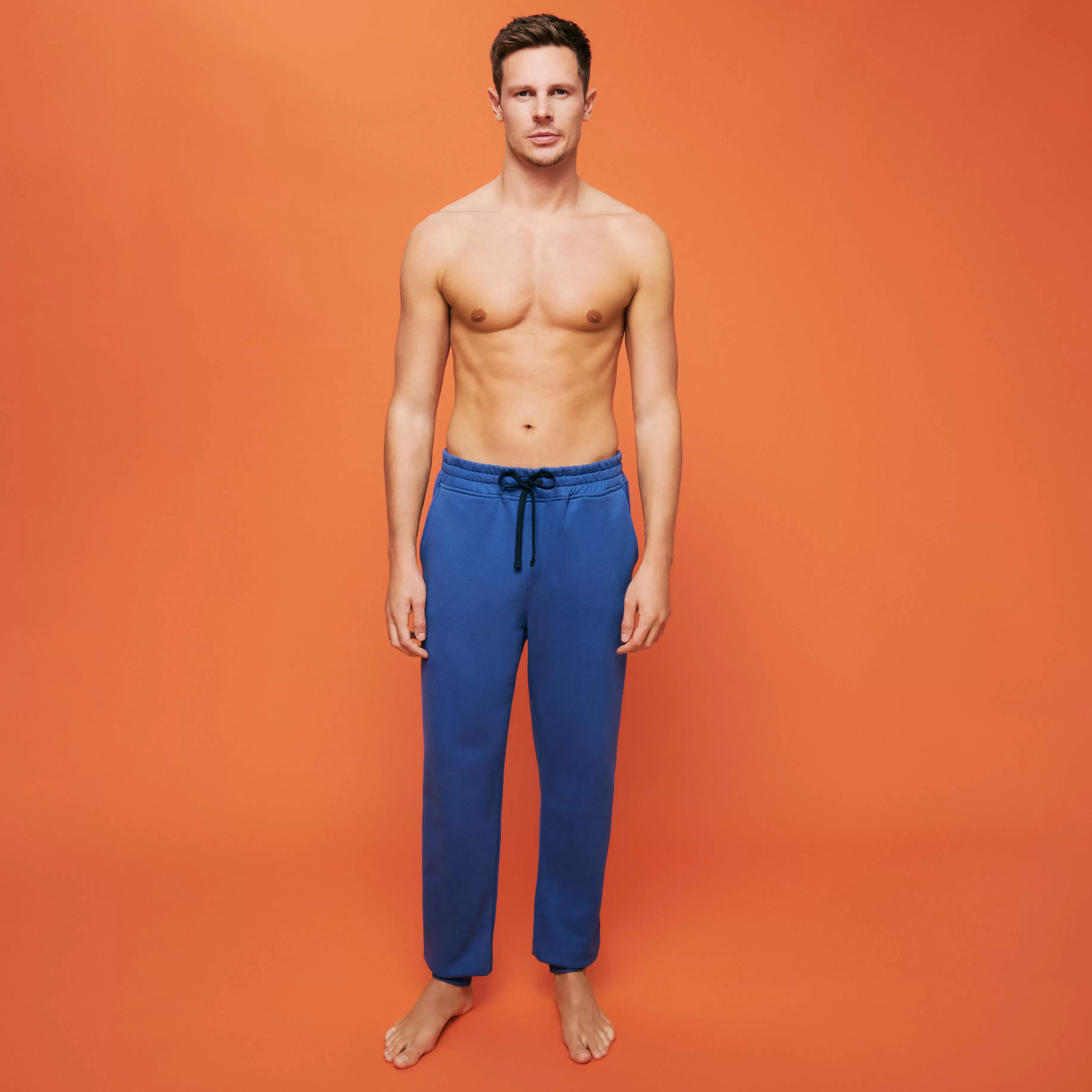 Store Vilebrequin Pantalon Jogging En Coton Homme Uni Bleu De Mer/Bleu