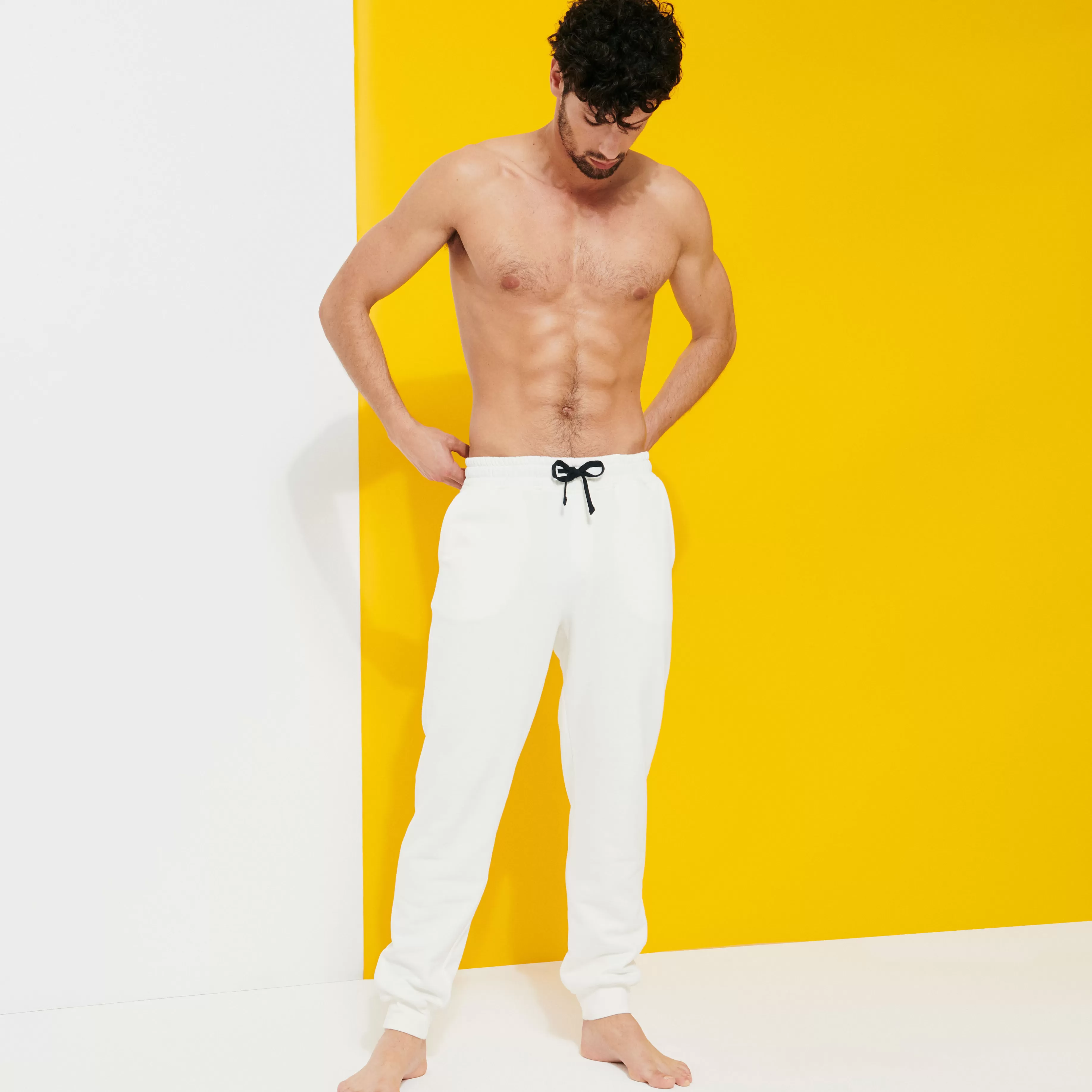 Best Sale Vilebrequin Pantalon Jogging En Coton Homme Uni Off White/Blanc