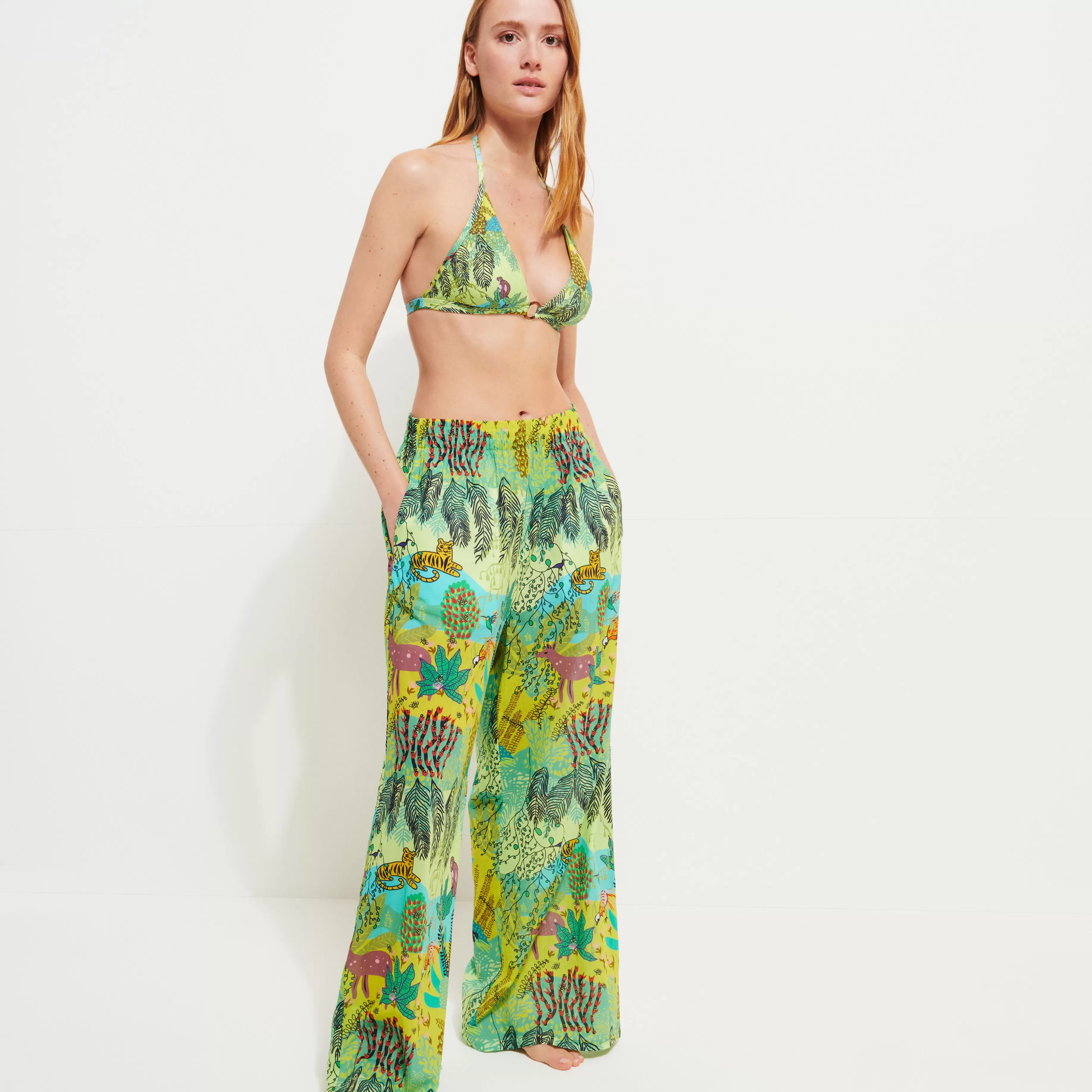 Cheap Vilebrequin Pantalon Large En Coton Femme Jungle Rousseau Gingembre/Vert