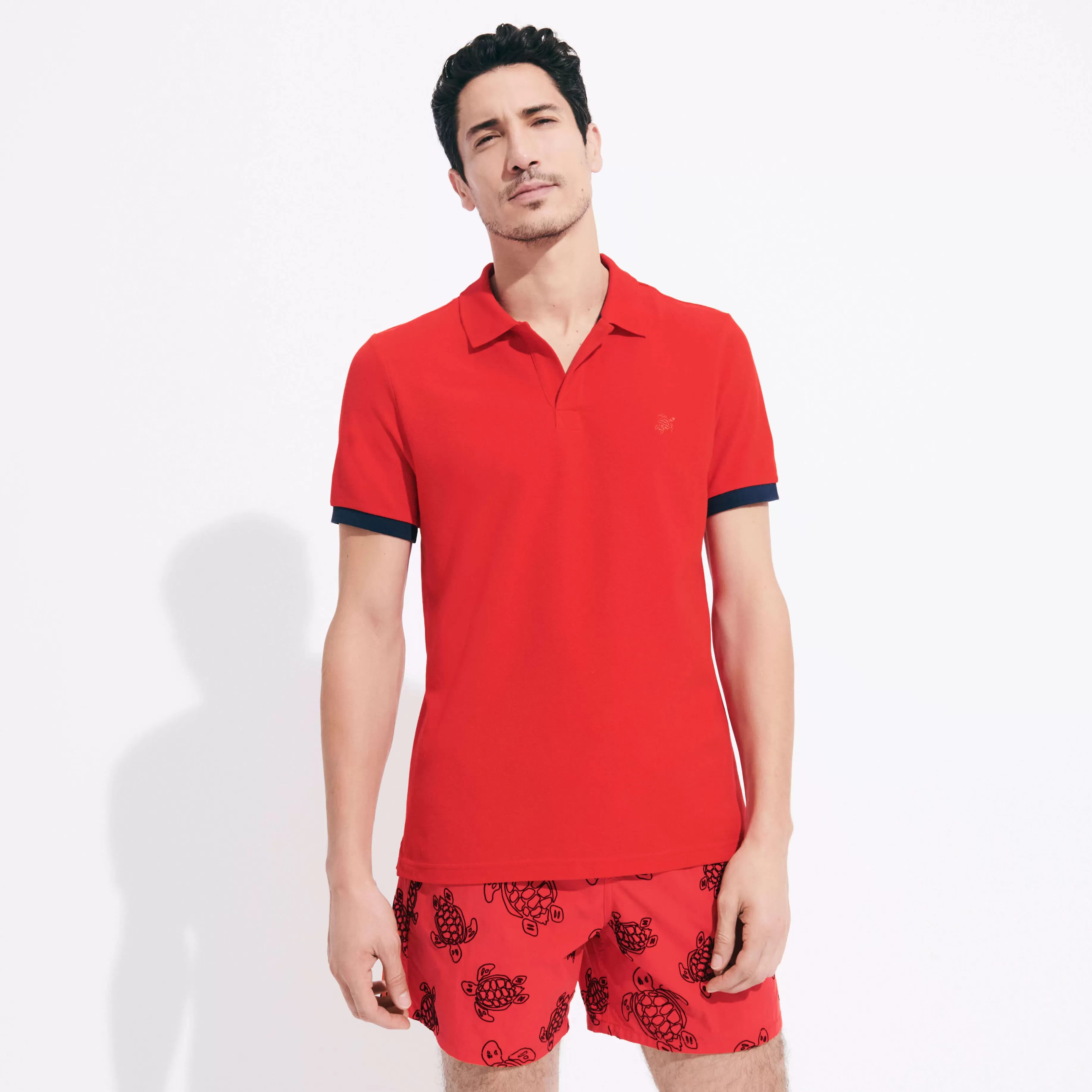 Fashion Vilebrequin Polo En Coton Organique Homme Uni Coquelicot/Rouge