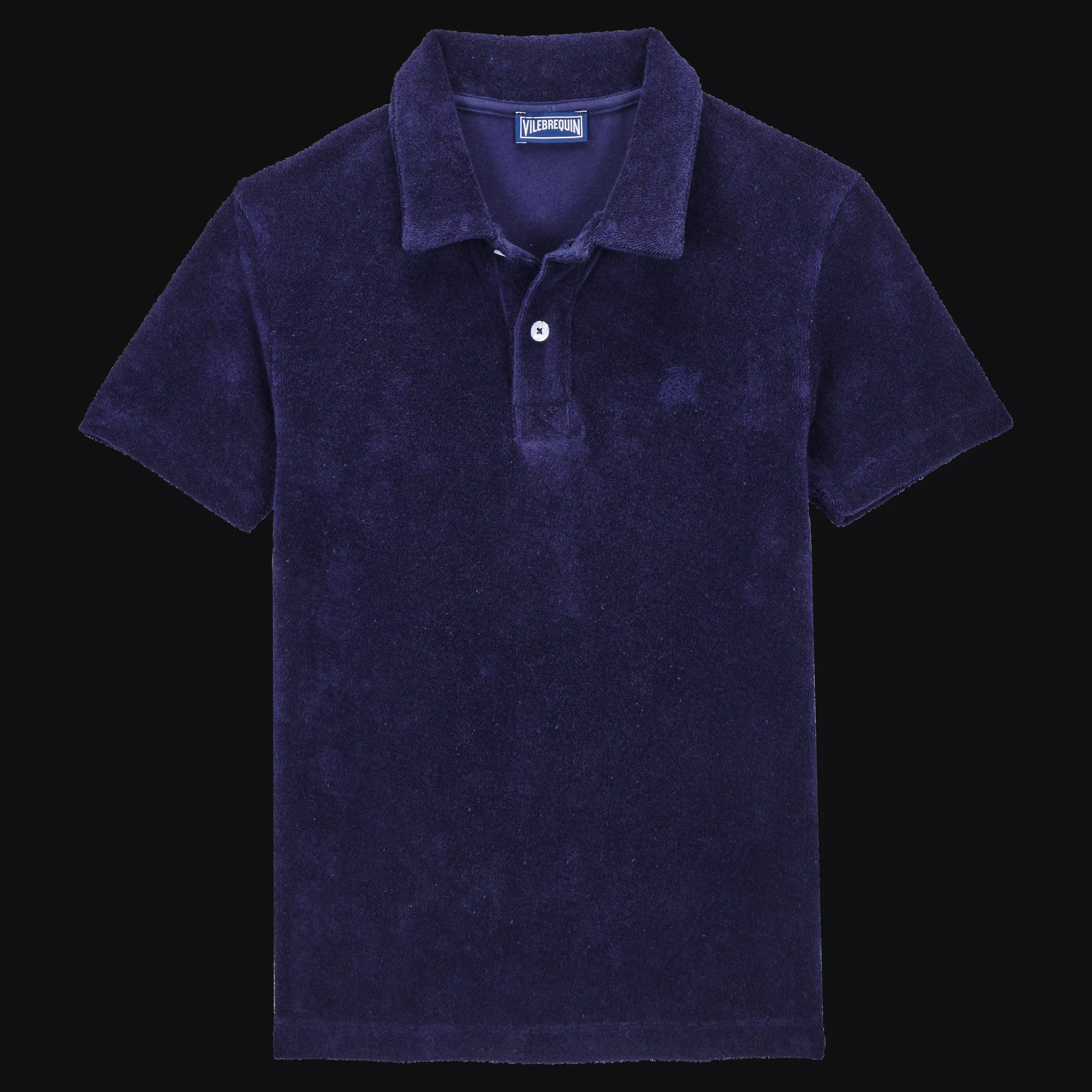 New Vilebrequin Polo En Eponge Garçon Uni Bleu Marine/Bleu