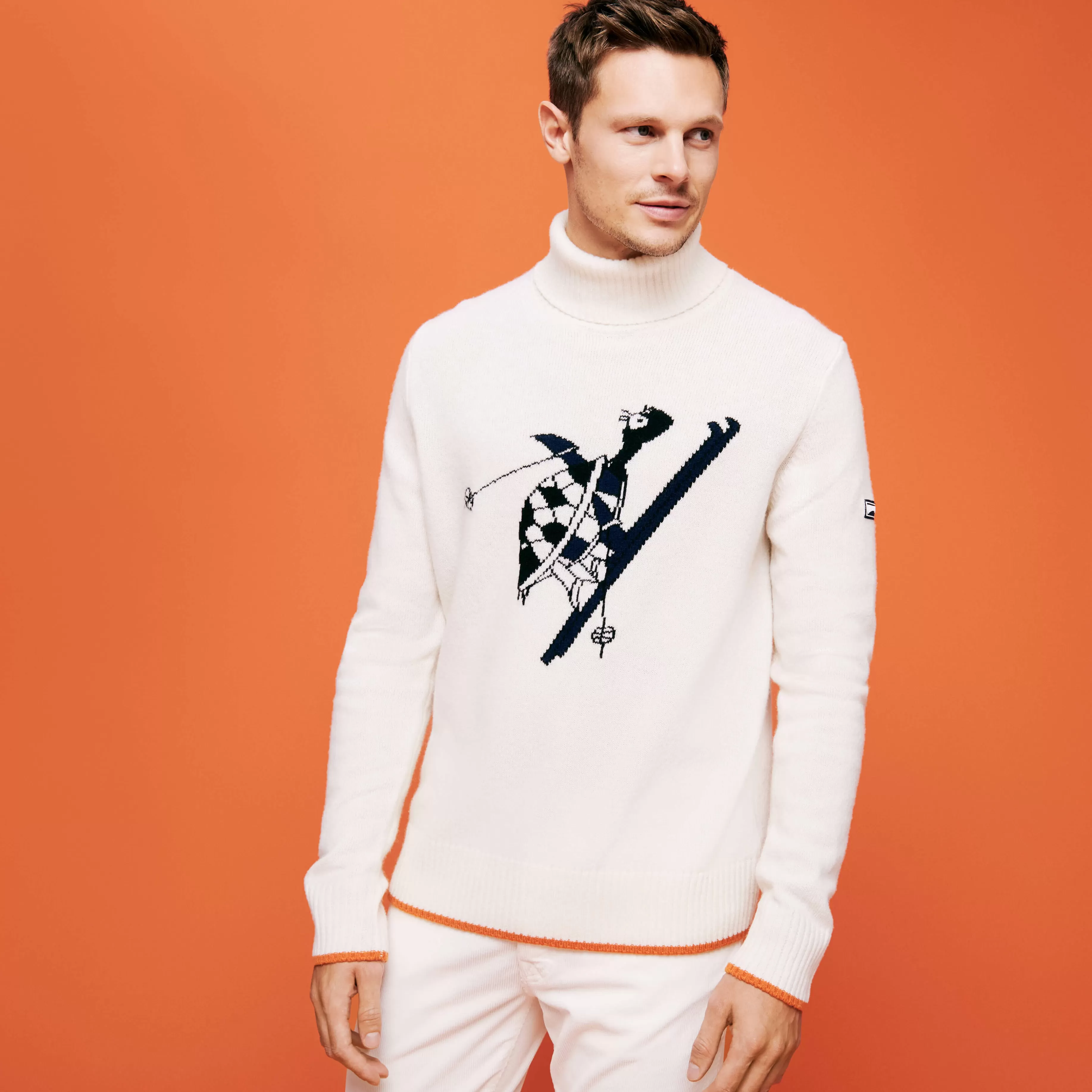 Discount Vilebrequin Pull Col Roule Laine Jacquard Turtle Homme Off White/Blanc