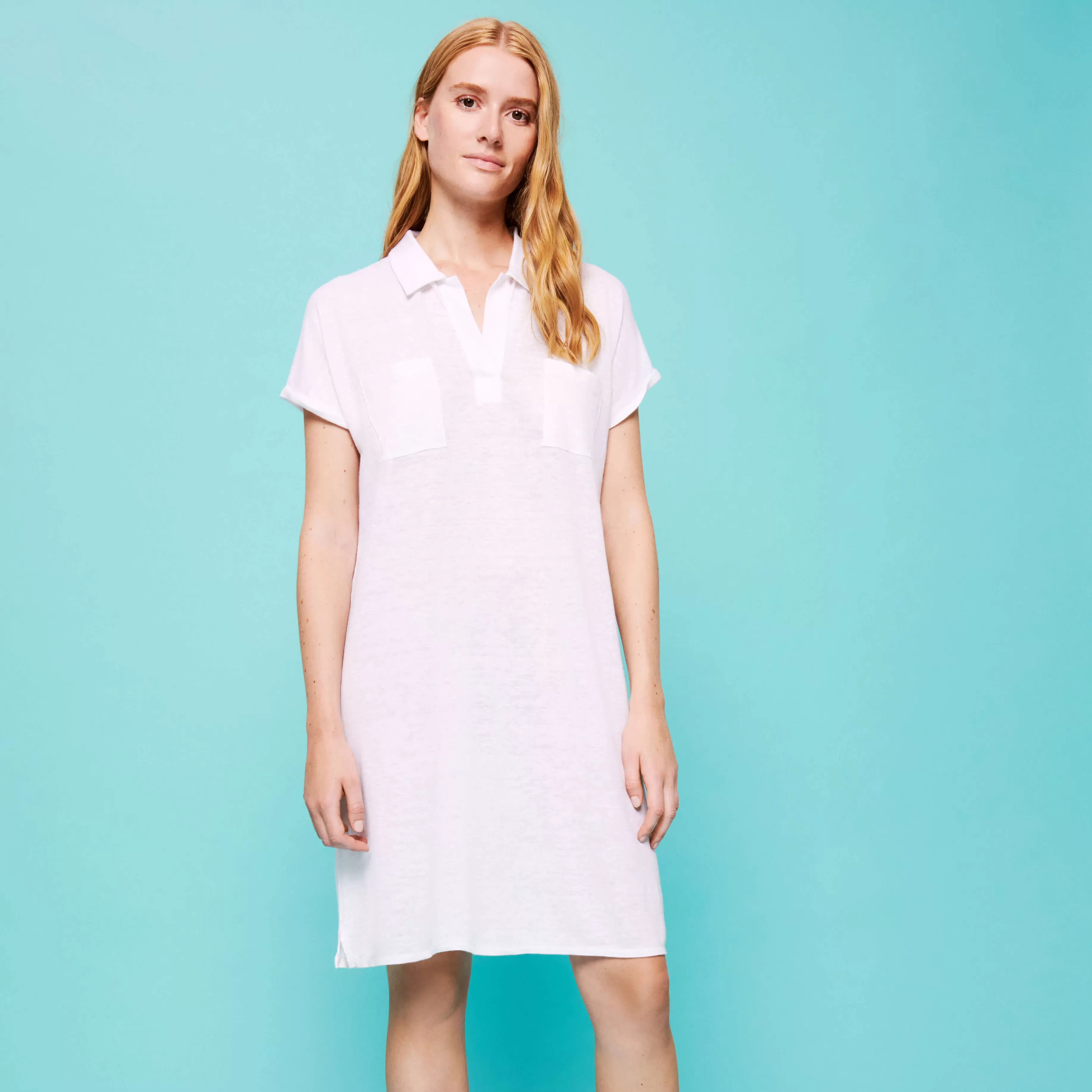 Discount Vilebrequin Robe Longue Polo En Lin Femme Unie Blanc/Blanc