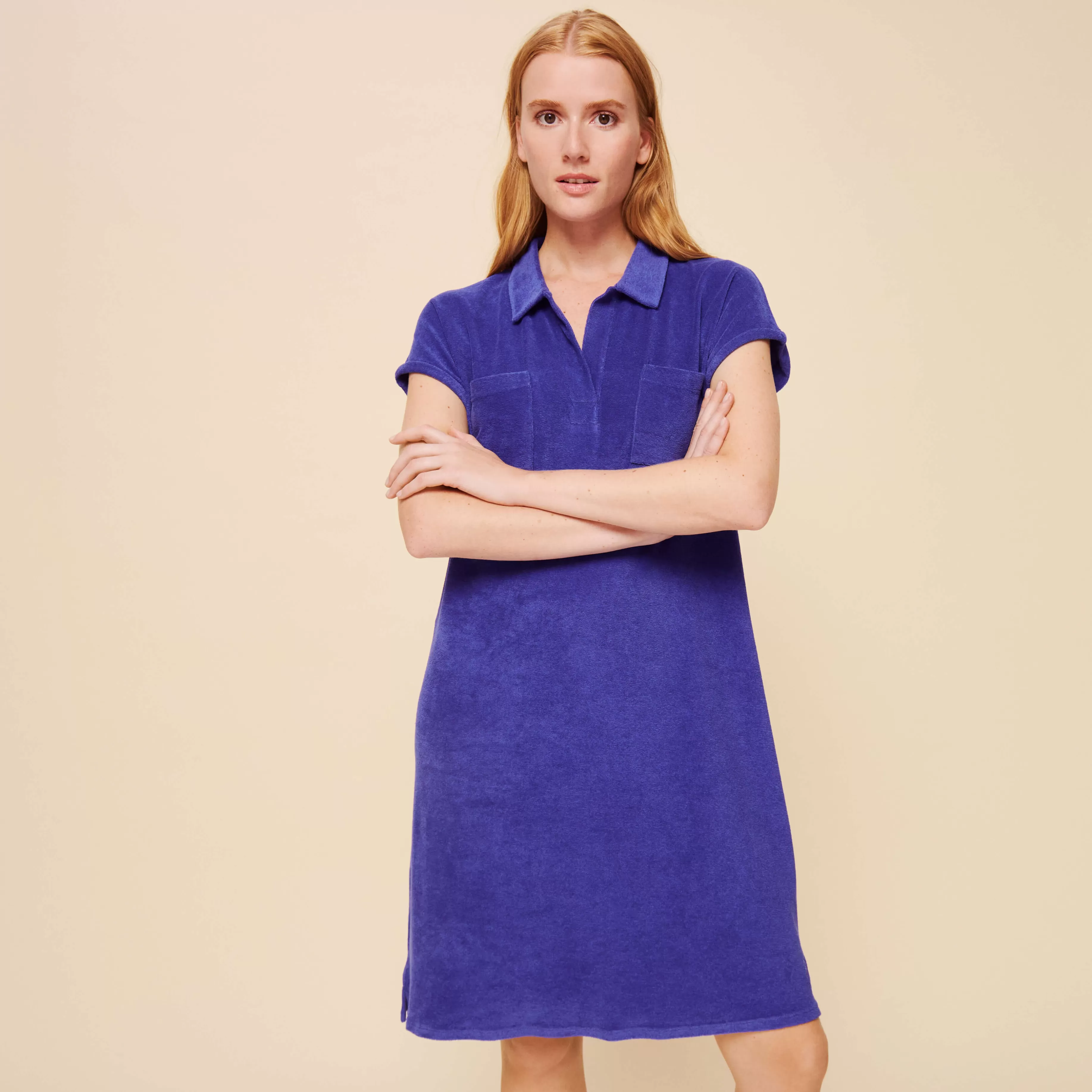 Online Vilebrequin Robe Polo Eponge Unie Femme Purple Blue/Bleu