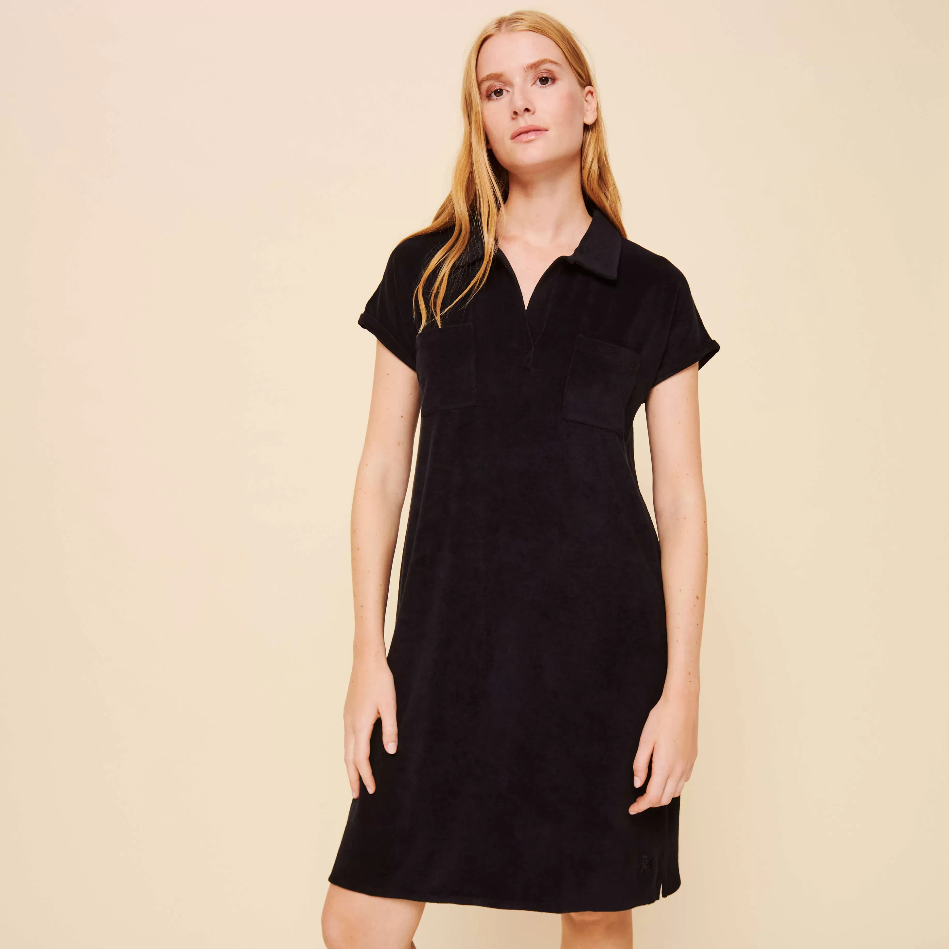 Flash Sale Vilebrequin Robe Polo Eponge Unie Femme Noir/Noir