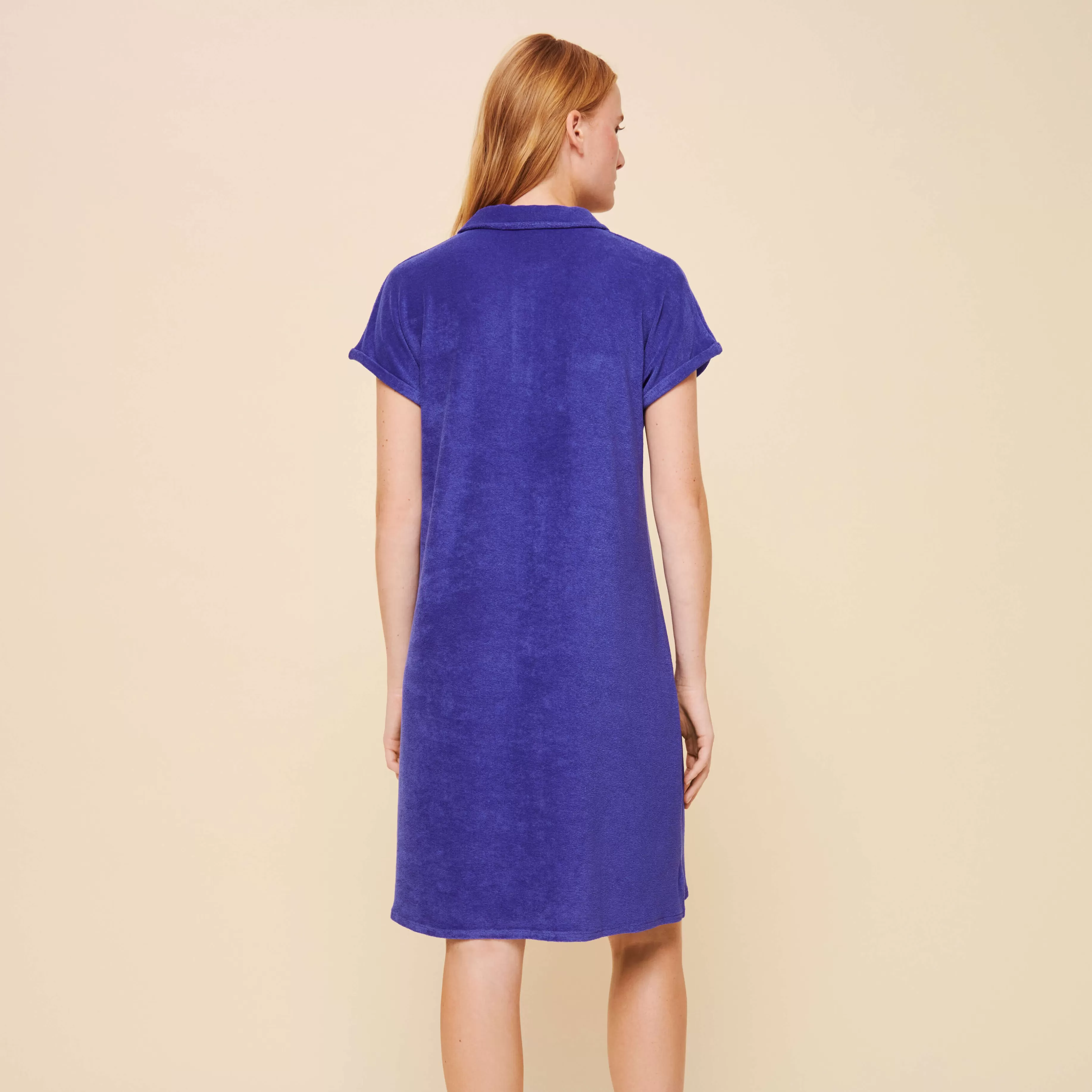 Online Vilebrequin Robe Polo Eponge Unie Femme Purple Blue/Bleu