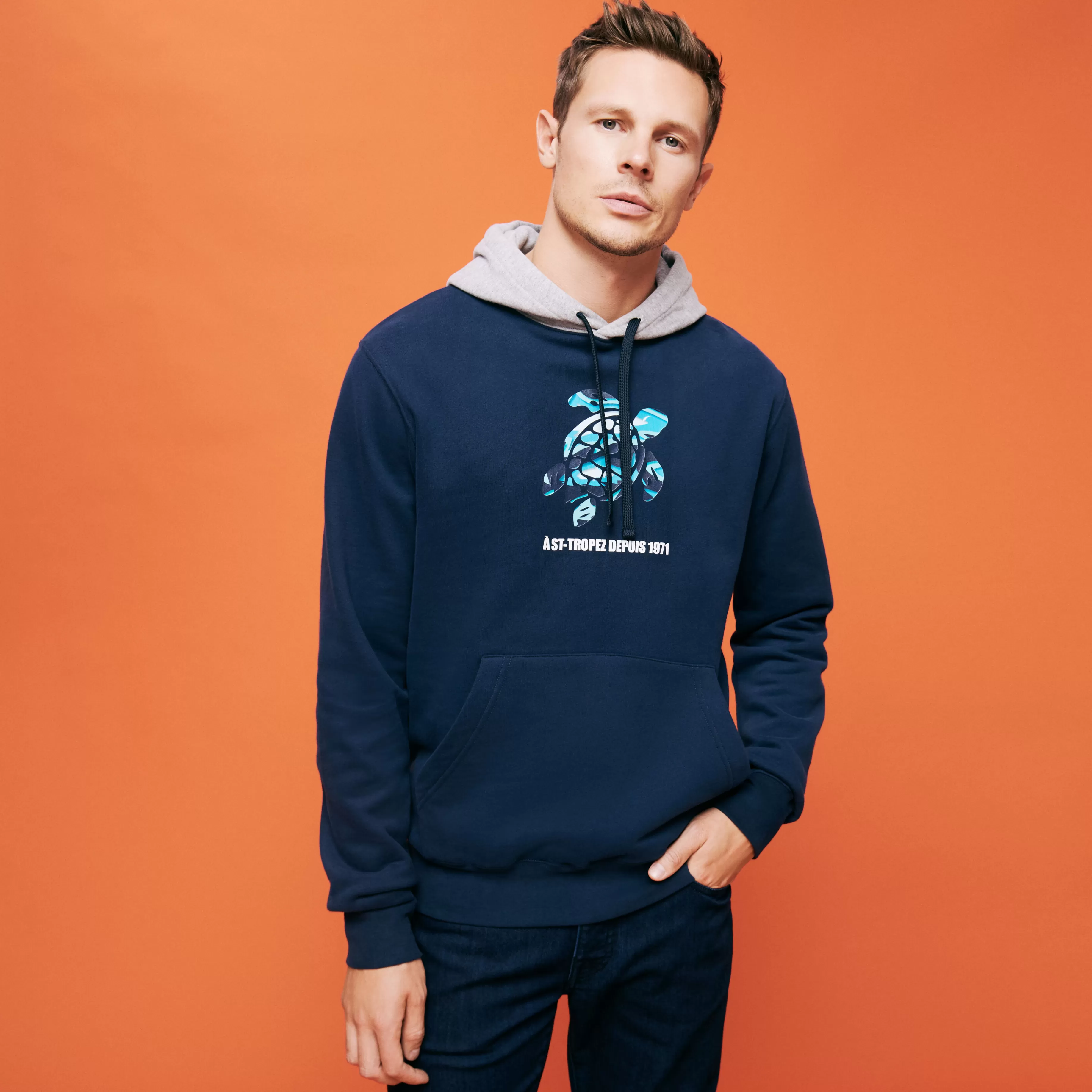 Online Vilebrequin Sweat A Capuche Brodé En Coton Homme Requins 3D Bleu Marine/Bleu