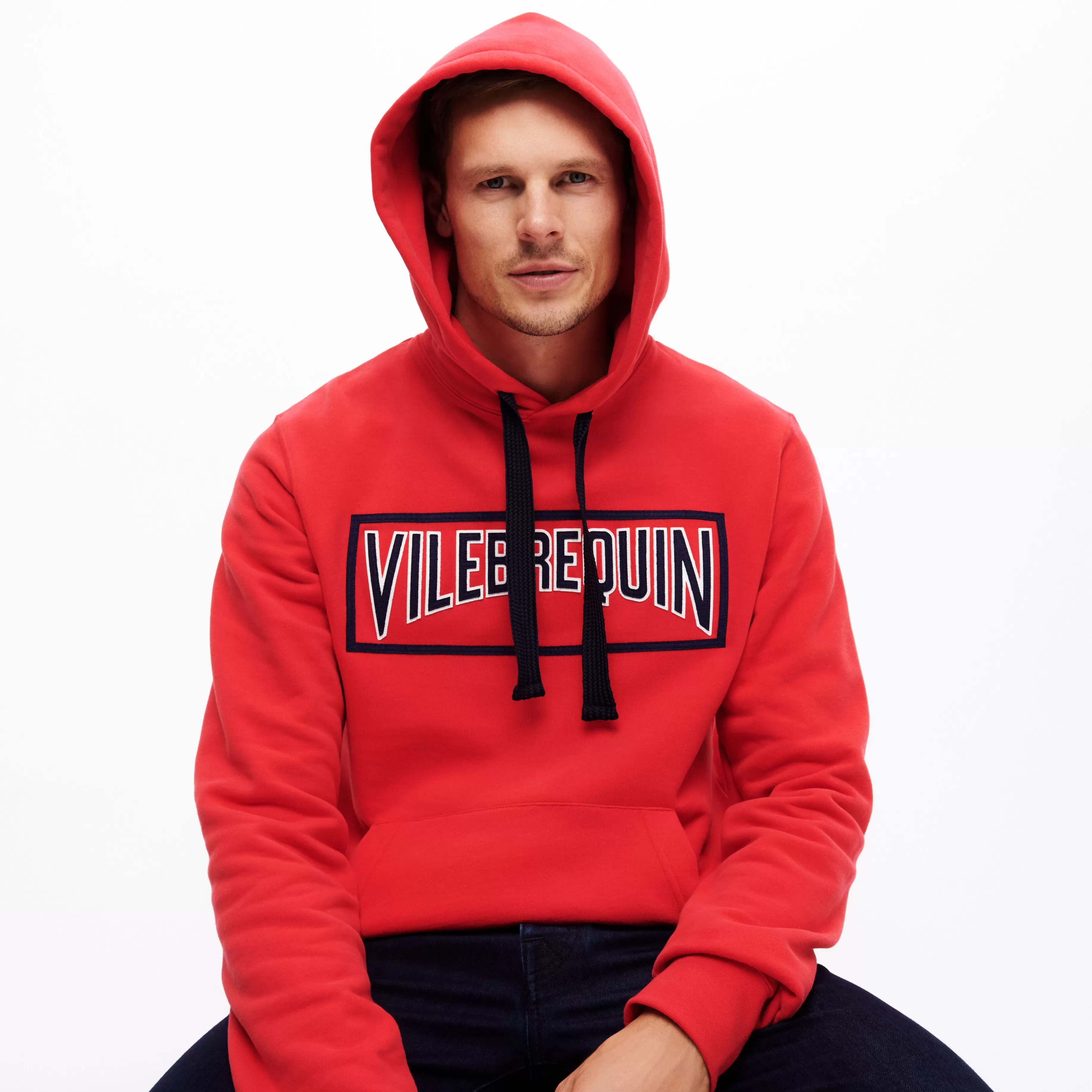 Store Vilebrequin Sweat A Capuche Brodé En Coton Homme Uni Bourgogne/Rouge