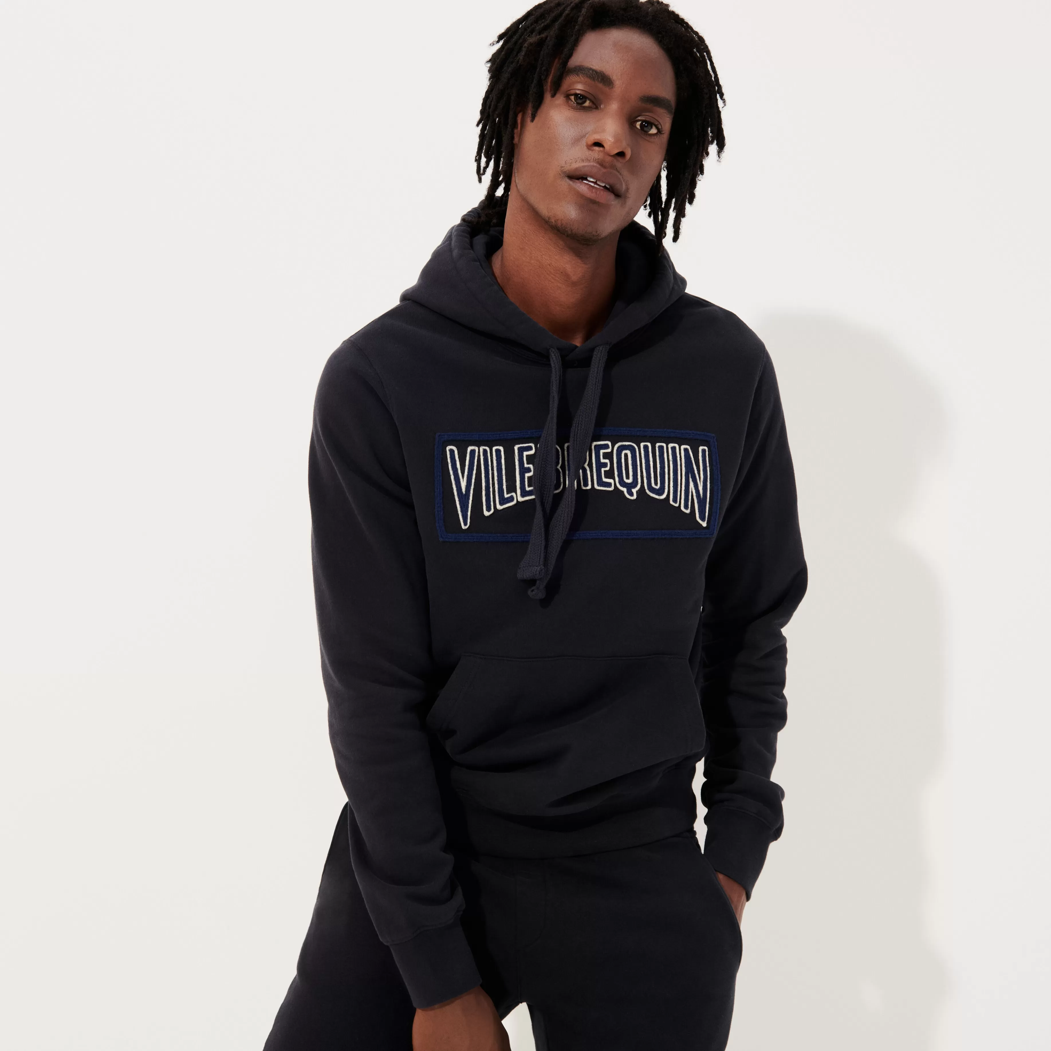 Store Vilebrequin Sweat A Capuche Brodé En Coton Homme Uni Bleu Marine/Bleu