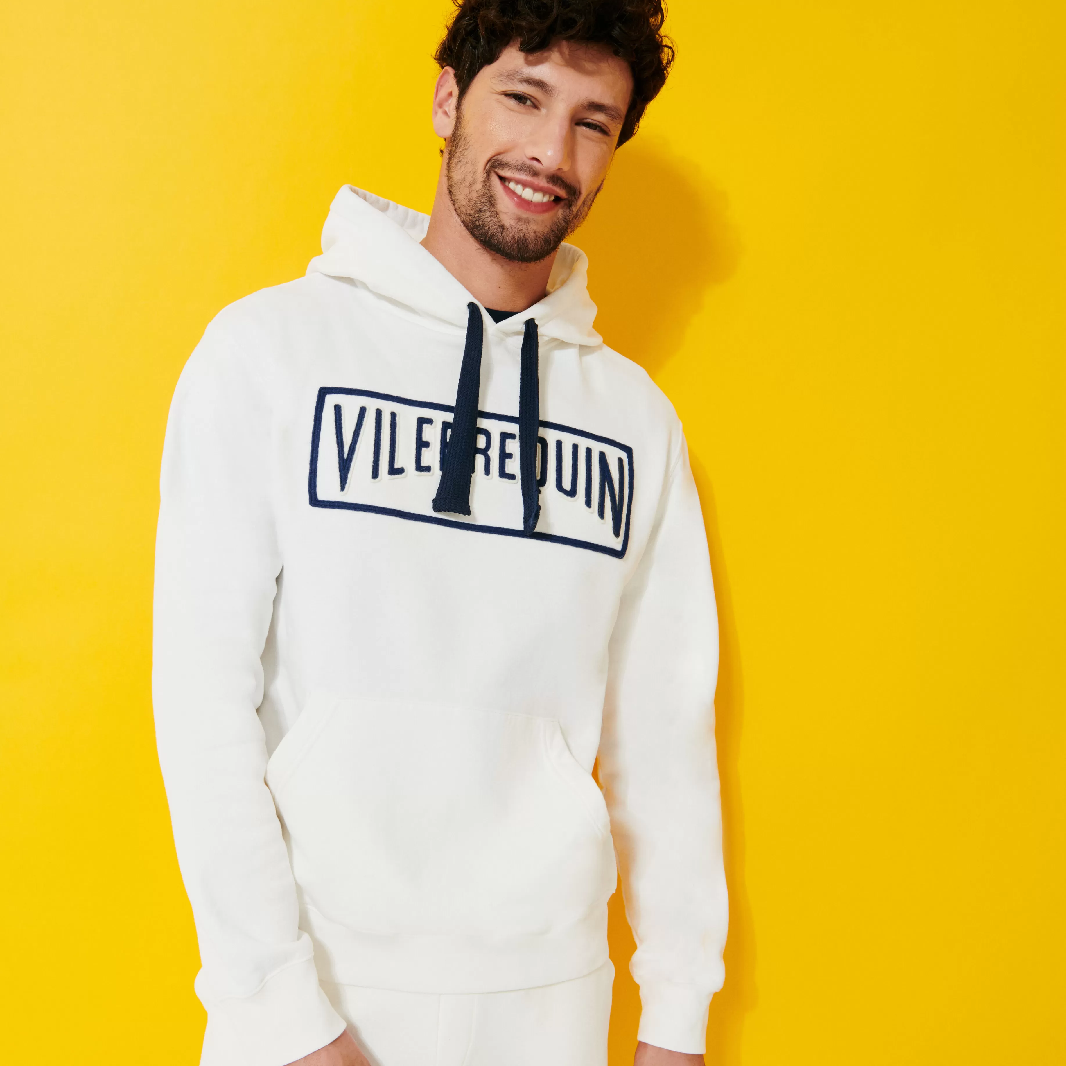 New Vilebrequin Sweat A Capuche Brodé En Coton Homme Uni Off White/Blanc