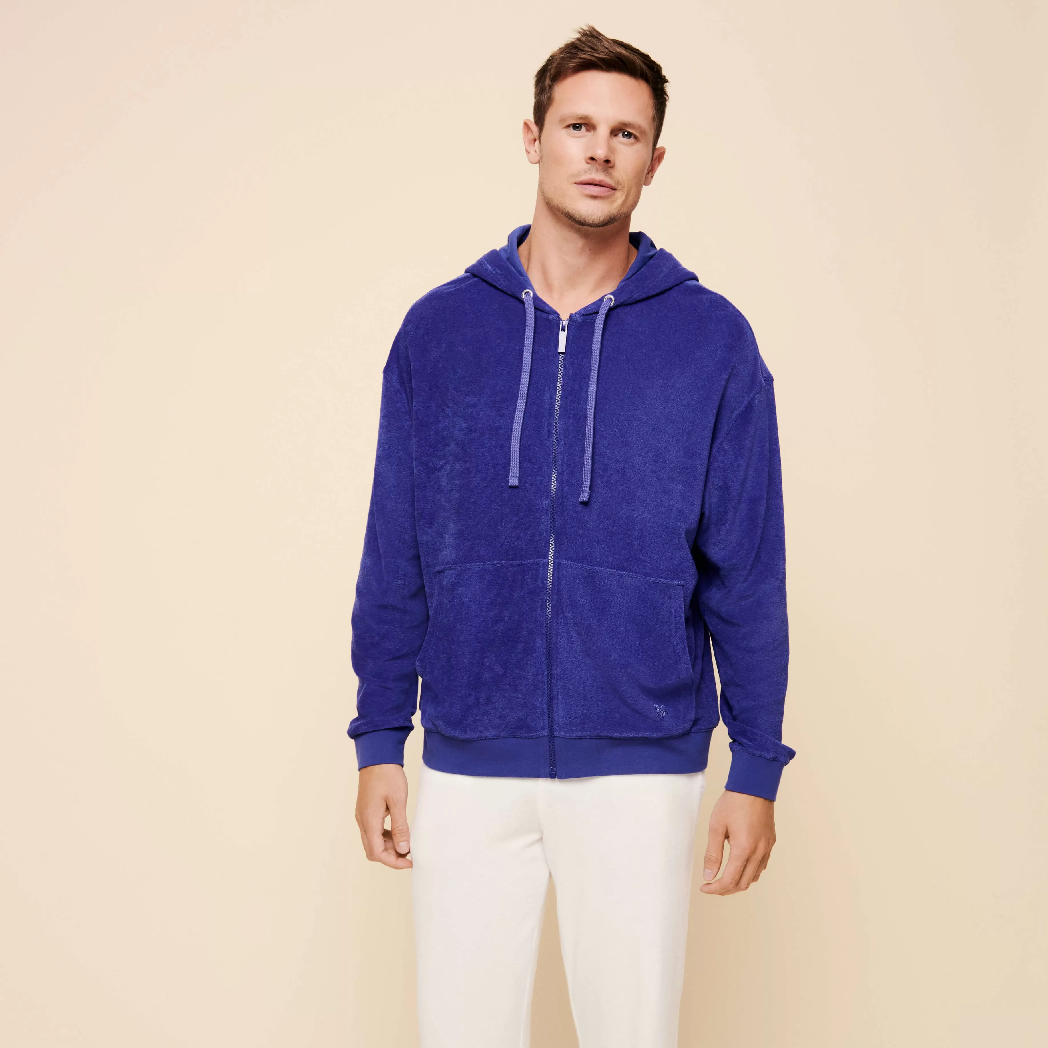 New Vilebrequin Sweat A Capuche En Eponge Homme Uni Purple Blue/Bleu