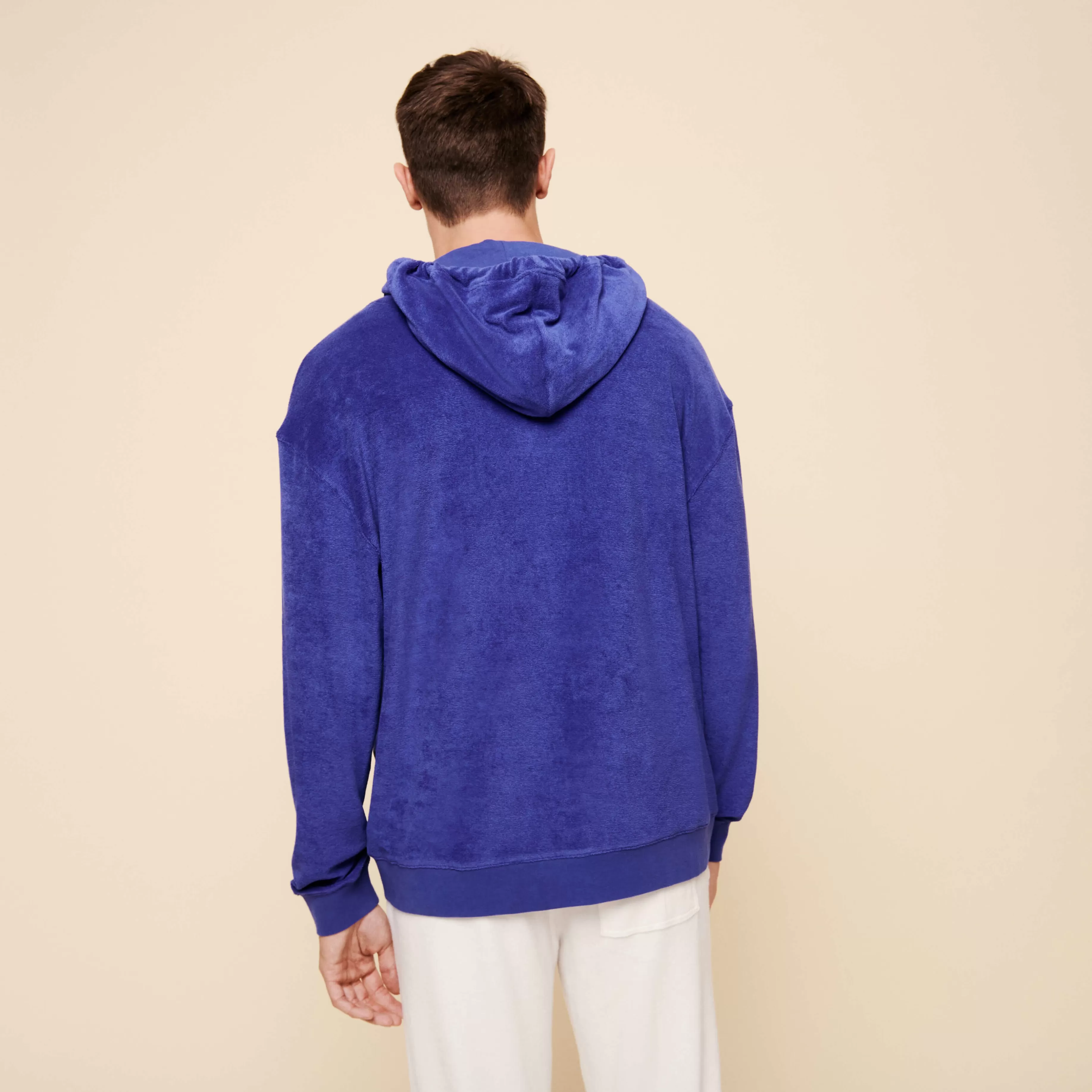 New Vilebrequin Sweat A Capuche En Eponge Homme Uni Purple Blue/Bleu