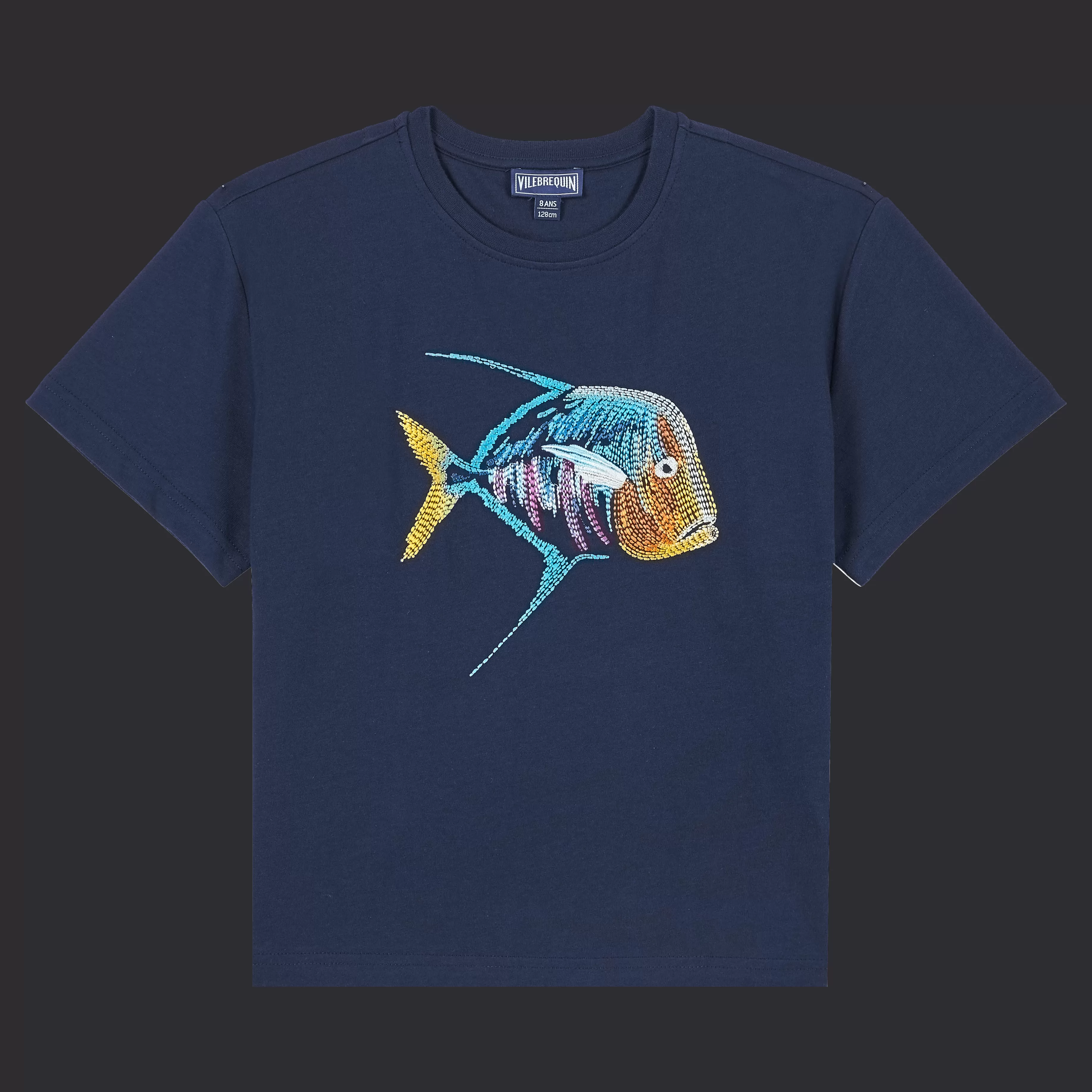 New Vilebrequin T-Shirt Coton Organique Garçon Piranhas Bleu Marine/Bleu