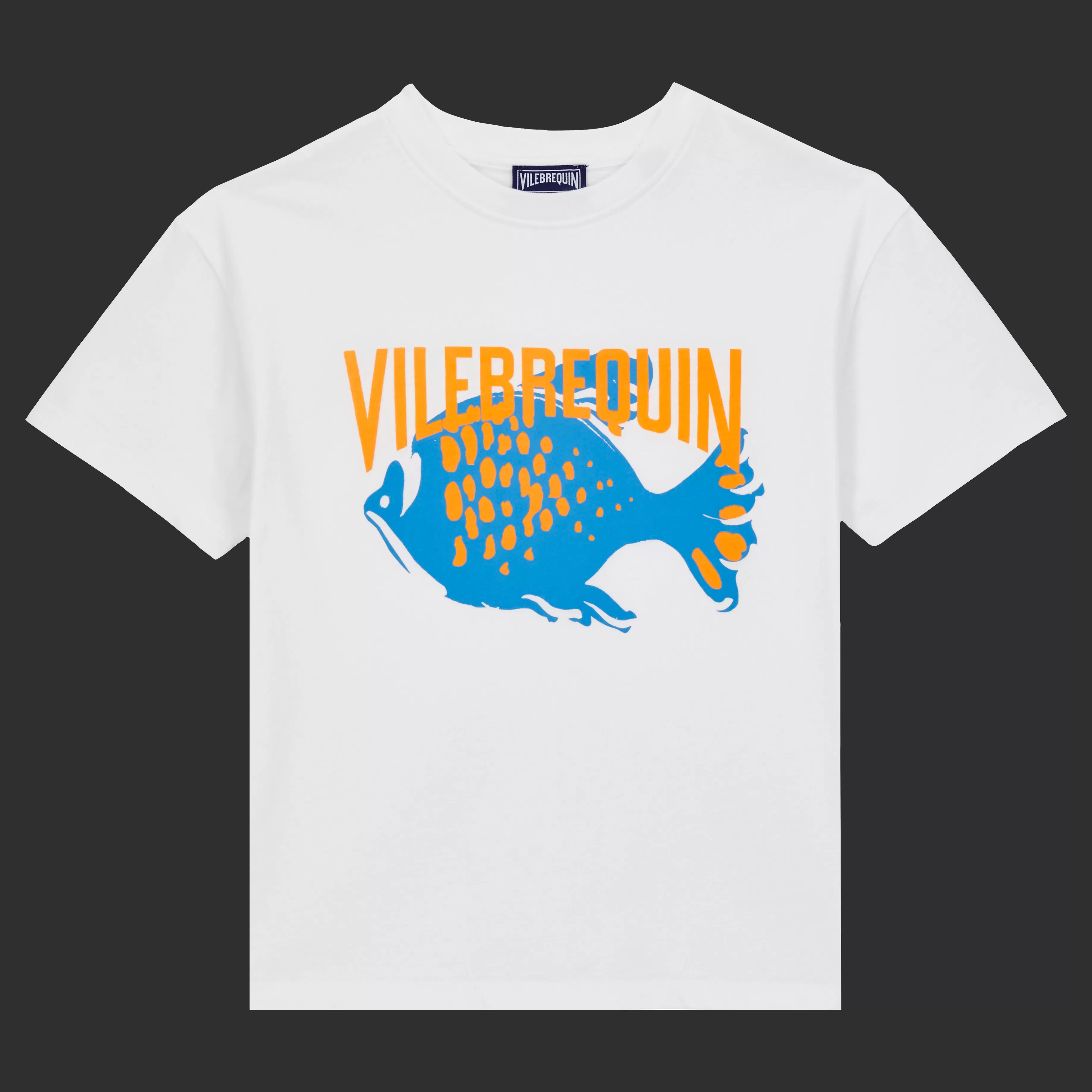 New Vilebrequin T-Shirt En Coton Garçon Vbq Fish Blanc/Blanc