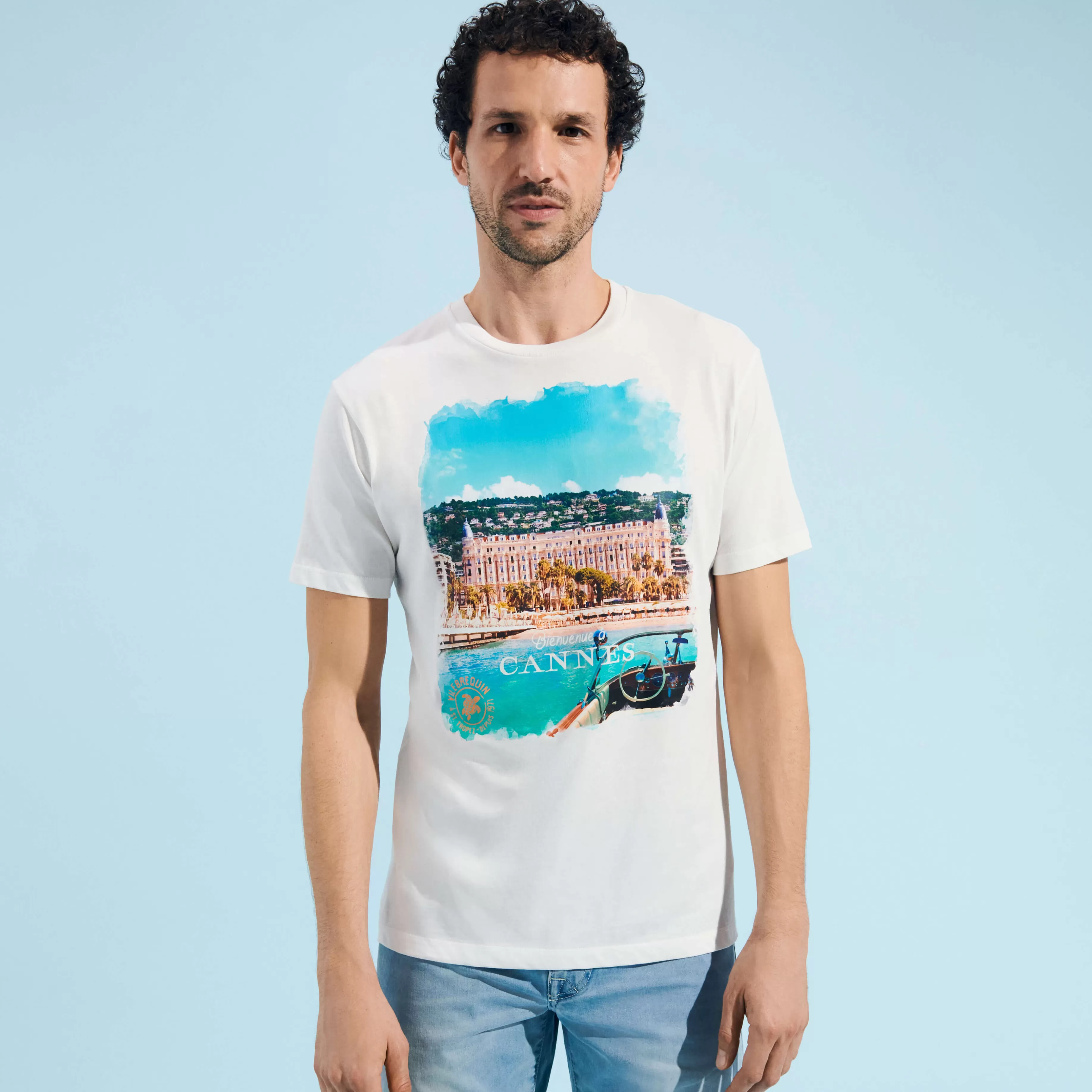 Cheap Vilebrequin T-Shirt En Coton Homme Cannes Off White/Blanc