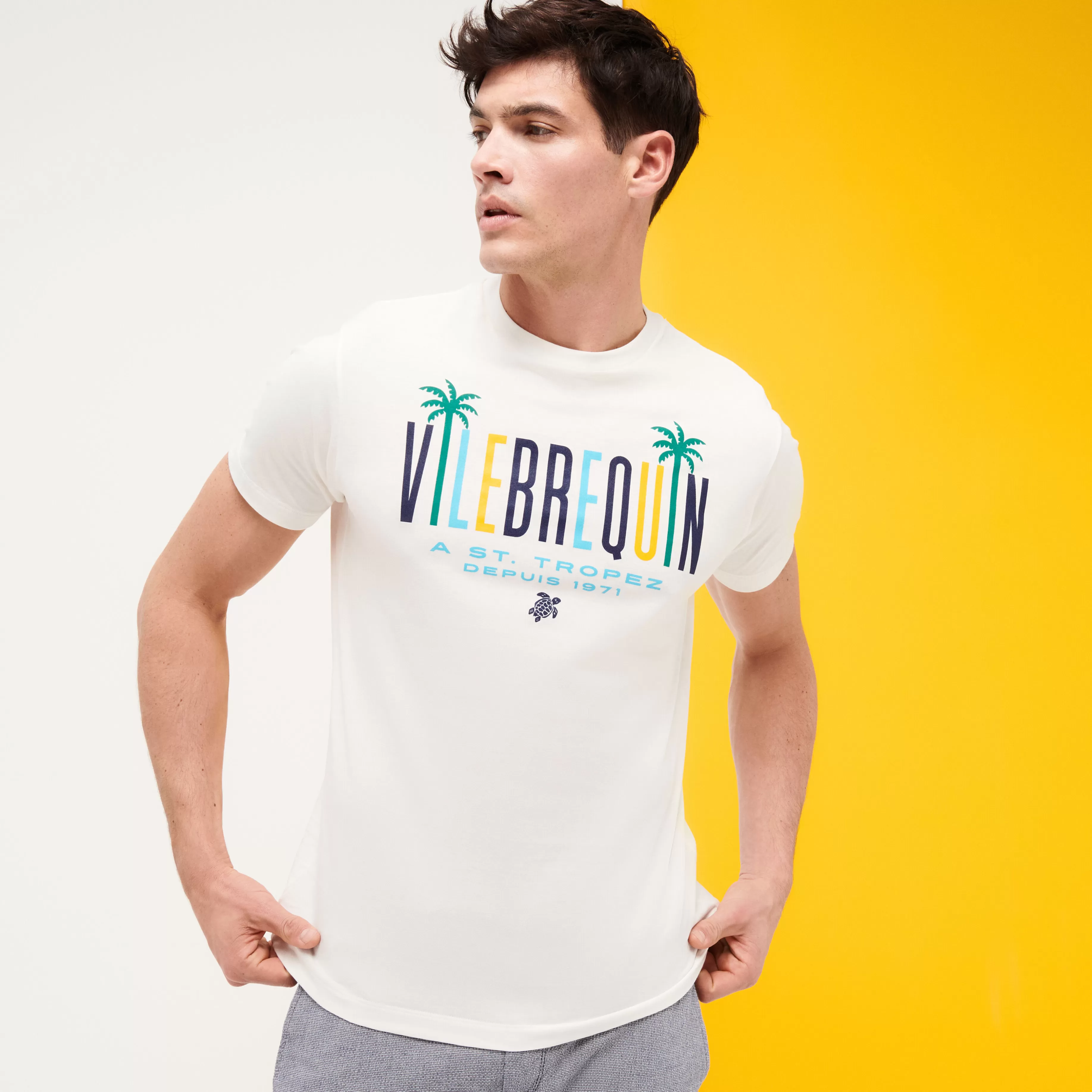 Clearance Vilebrequin T-Shirt En Coton Homme Palms Off White/Blanc